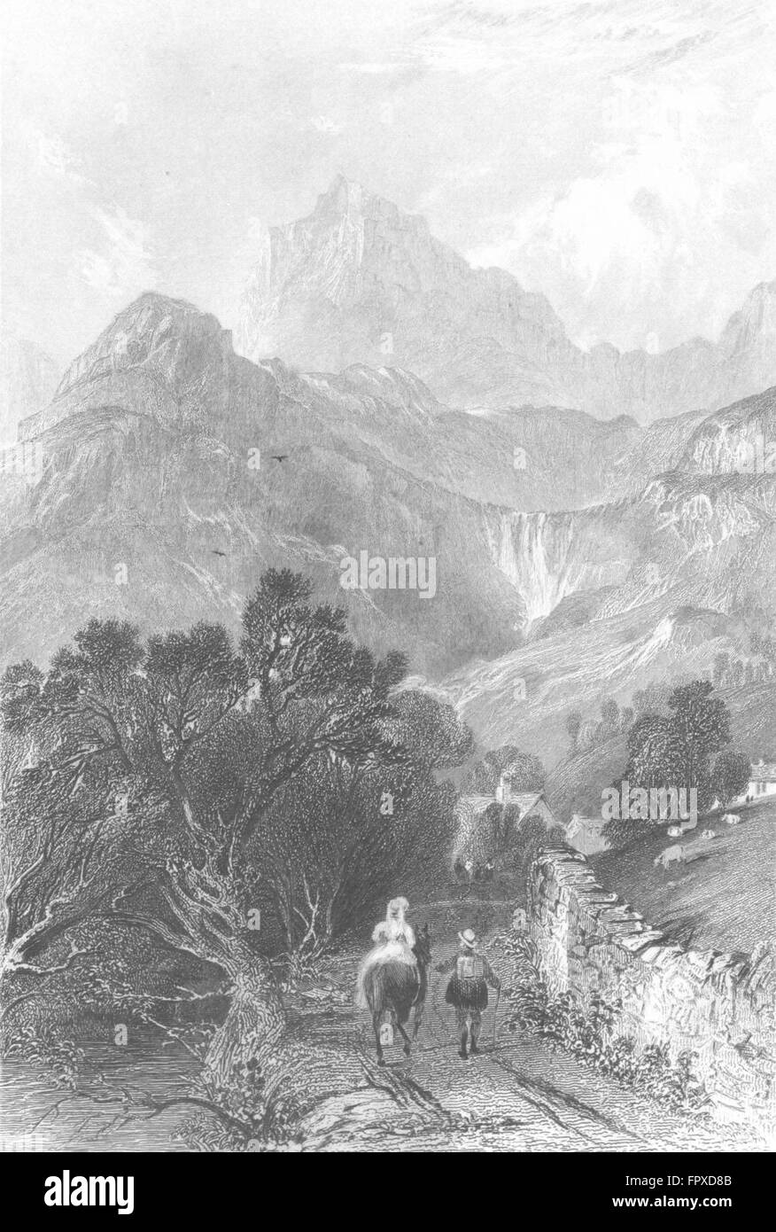 LANGDALE: Mühle Beck, Gt: Westmorland Lady Damensattel, antique print 1832 Stockfoto