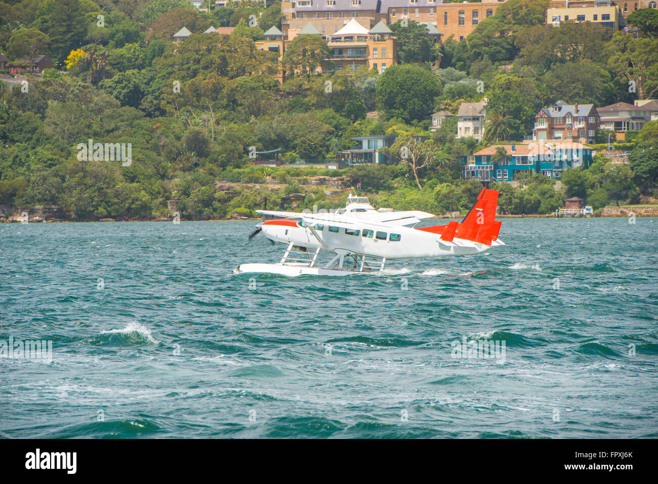 Wasserflugzeug im Hafen von Sydney an den Start Stockfoto