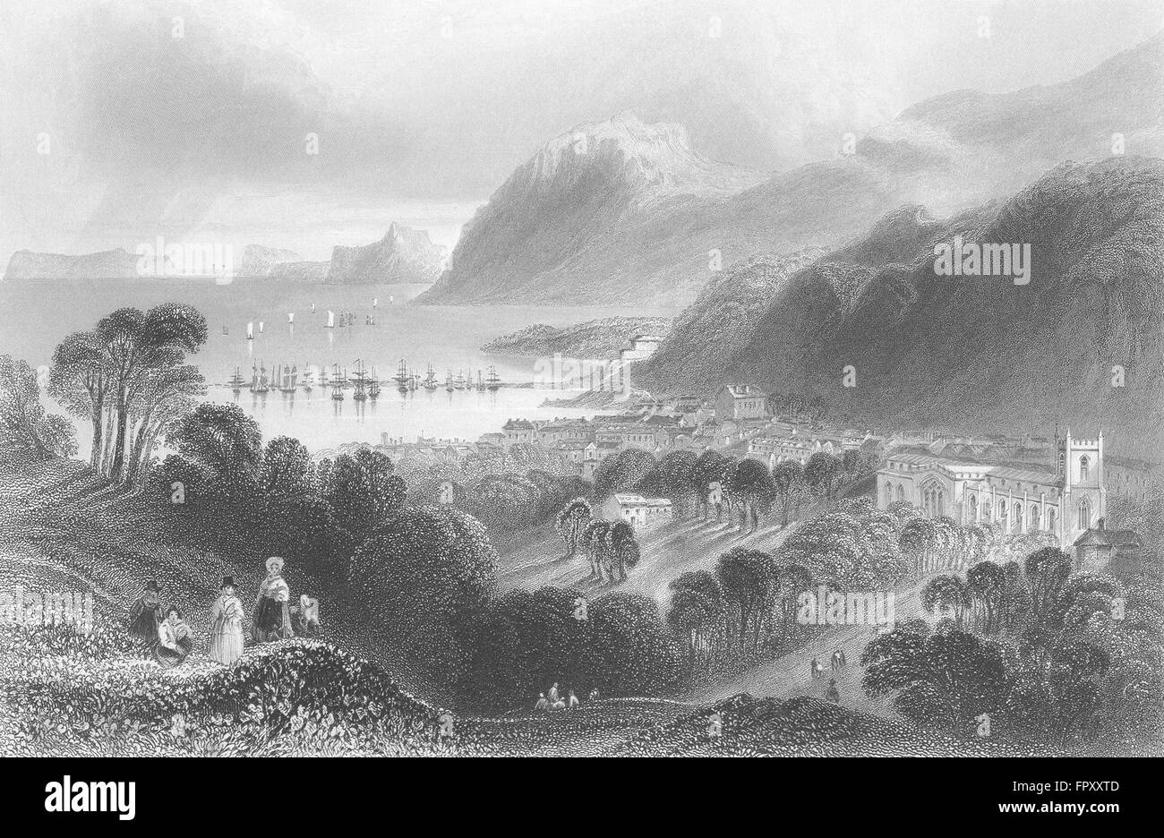 BANGOR: Ft Penry &: port Penrhyn &: Finden-Bartlett, antiken print 1842 Stockfoto