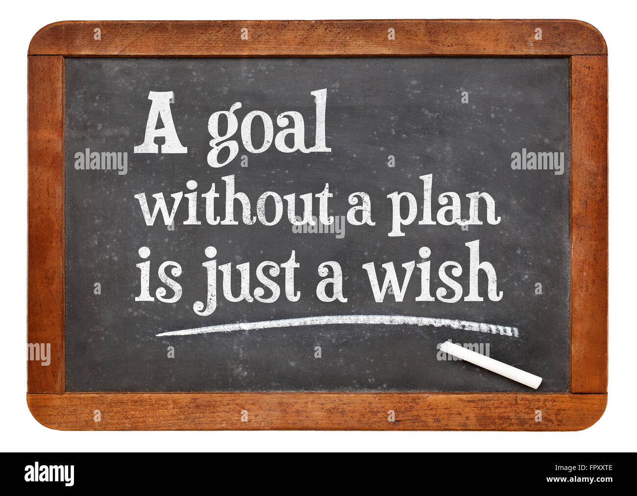 Ein Ziel ohne Plan ist nur ein Wunsch - Beratung oder Erinnerung - weiße Kreide Text auf einer Vintage Schiefer-Tafel Stockfoto