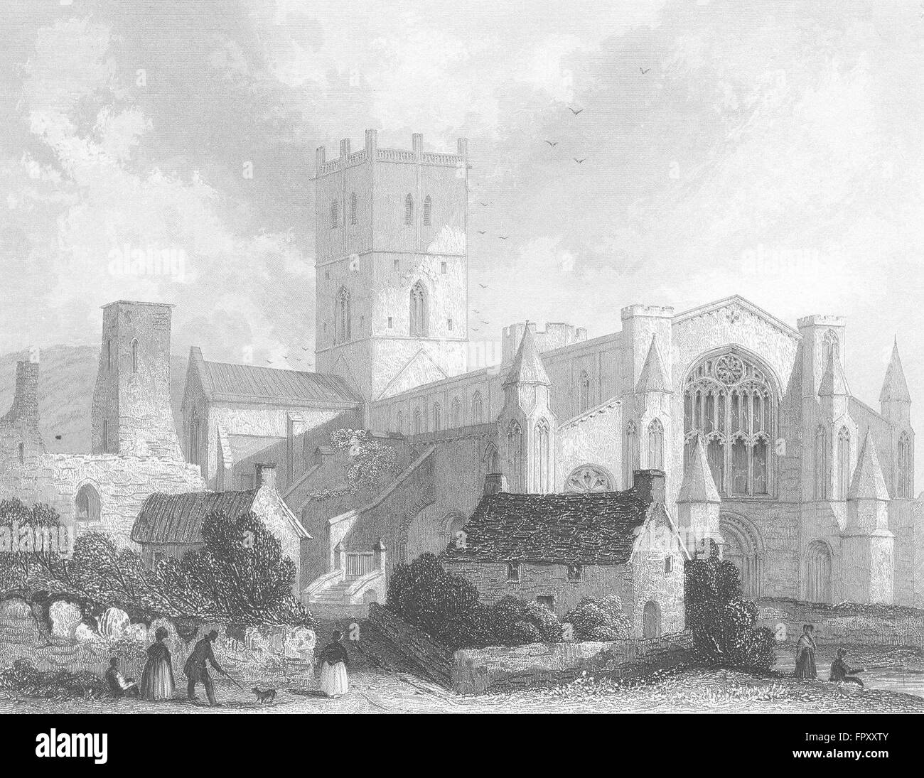 WALES: St. Davids Kathedrale NW Ansicht, antiken print 1836 Stockfoto