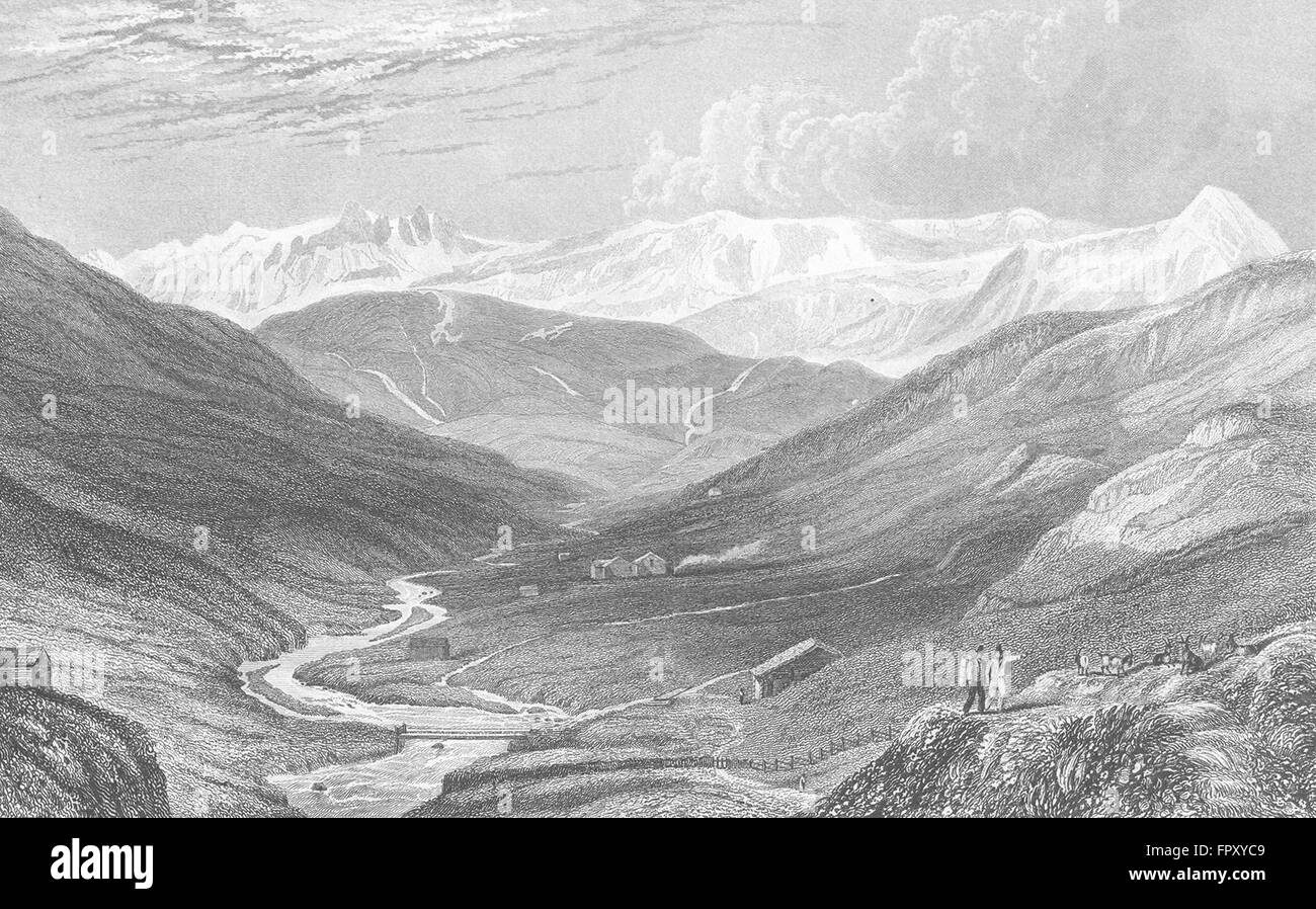 Deutschland: Quelle Fore Rhein, Mt Badus, antique print 1830 Stockfoto