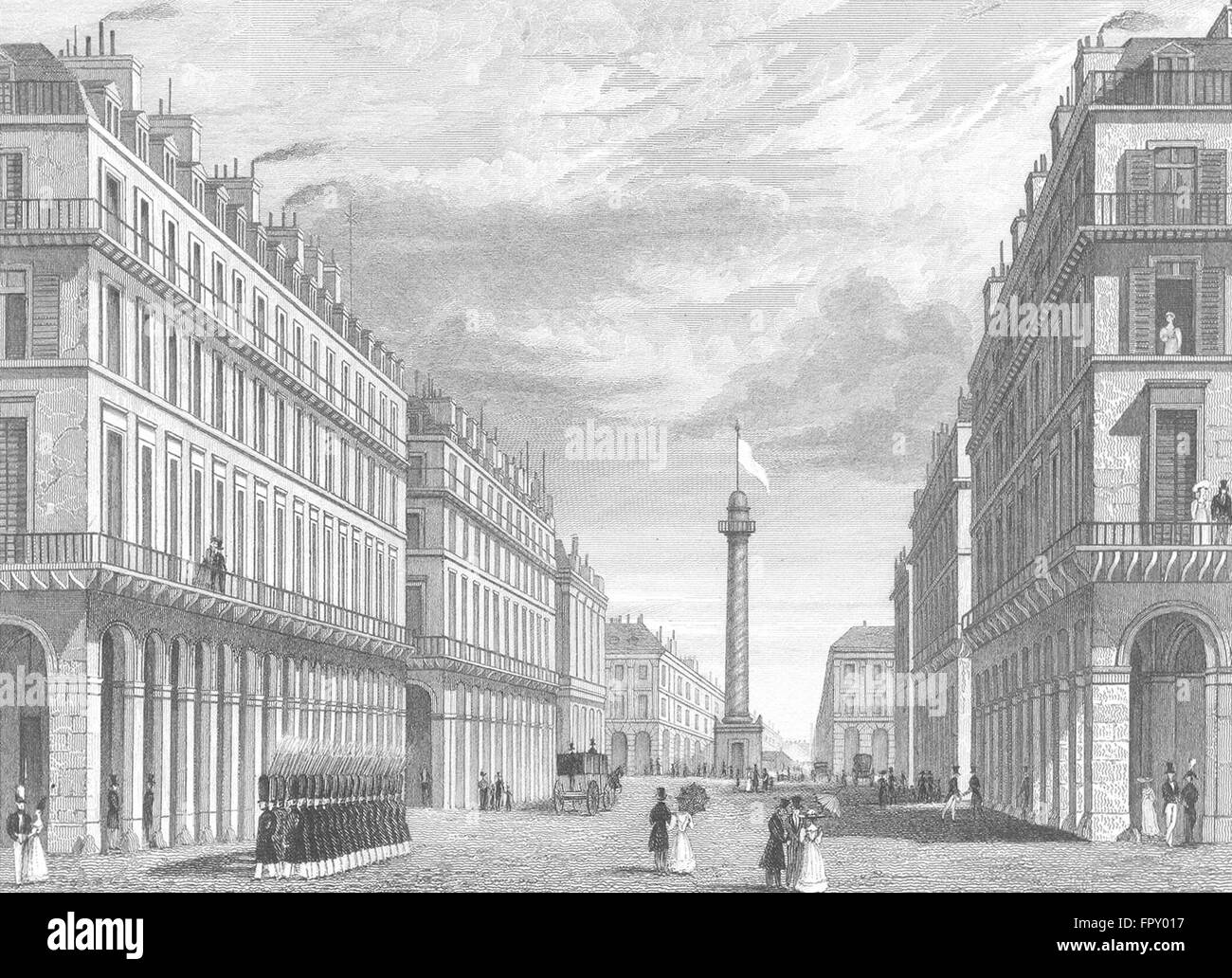 PARIS: Rue Castiglione(donne Place Vendome), antike print 1834 Stockfoto