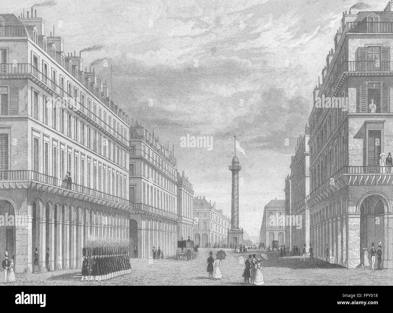 PARIS: Rue Castiglione(donne Place Vendome), antike print 1828 Stockfoto