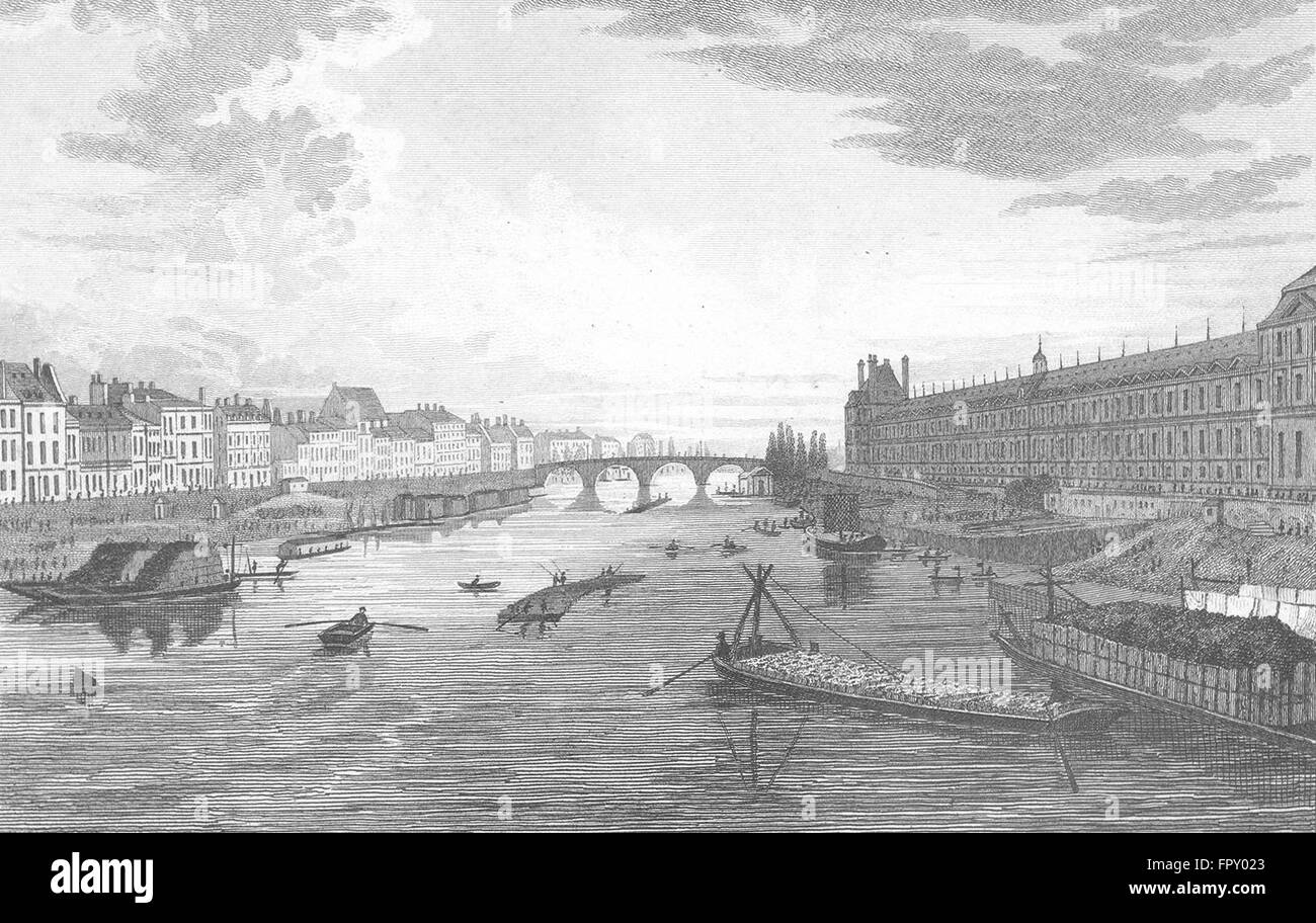 PARIS: Ansicht Pont Arts: Frankreich: Pugin Flussschiffen, antique print 1828 Stockfoto