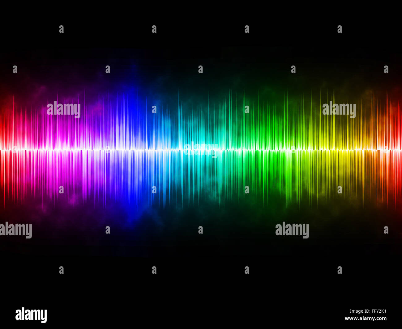 Diffus Rainbow Soundwave mit schwarzem Hintergrund Stockfoto