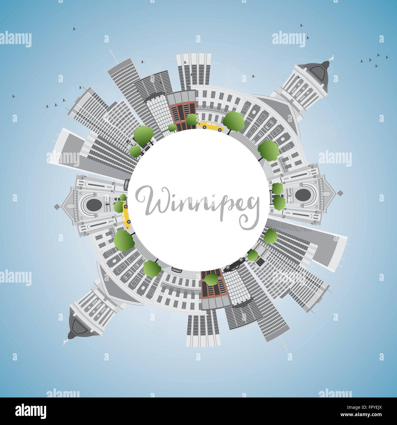 Winnipeg Skyline mit grauen Gebäuden und Textfreiraum. Vektor-Illustration. Geschäftsreisen und Tourismus-Konzept Stock Vektor