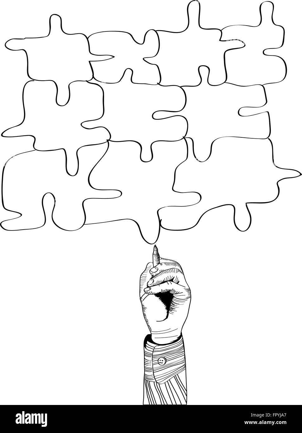 Hand Zeichnung Puzzle von Stift. Vektor-illustration Stock Vektor
