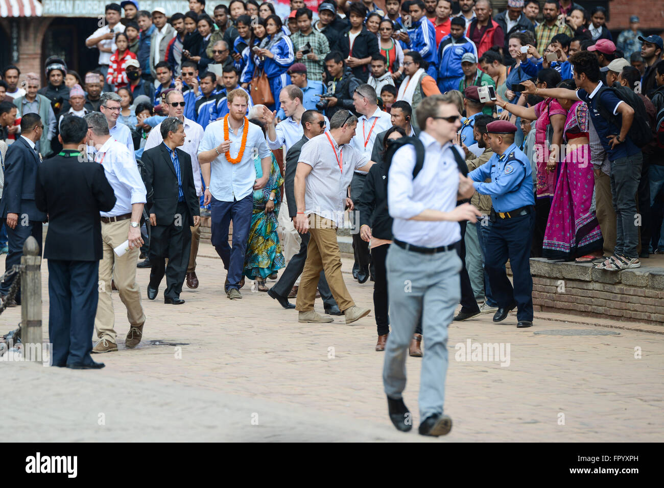 Patan, Nepal. 20. März 2016. Prinz Harry besucht Patan Dubar Square. Stockfoto