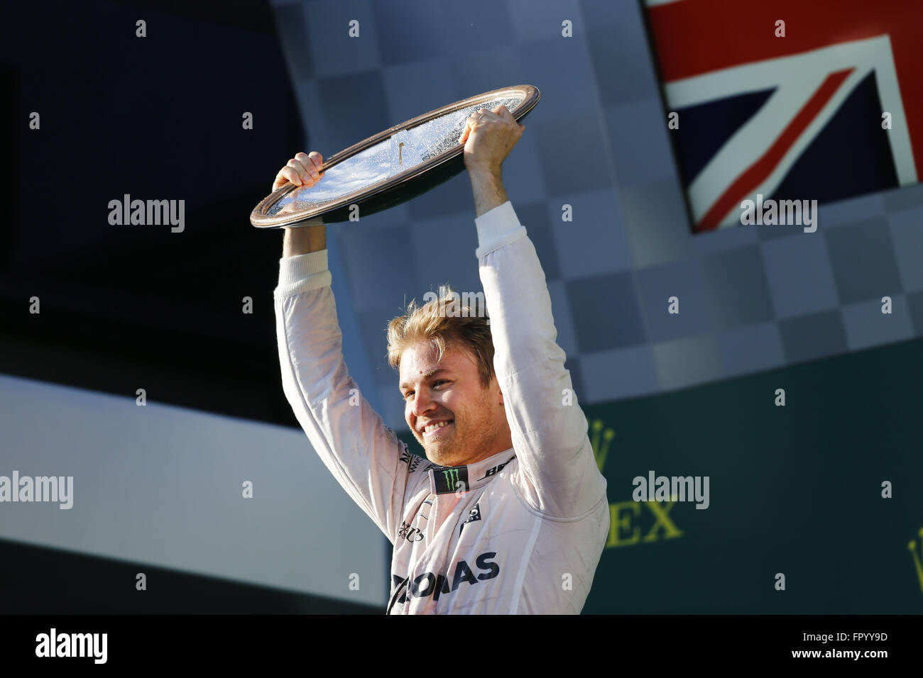 Melbourne, Australien. 20. März 2016. NICO ROSBERG und Mercedes AMG Petronas F1 Team sieht man auf dem Podium nach dem 2016 Formel 1 Australian Grand Prix im Albert Park Circuit in Melbourne, Australien. © Daniele Paglino/ZUMA Draht/Alamy Live-Nachrichten Stockfoto