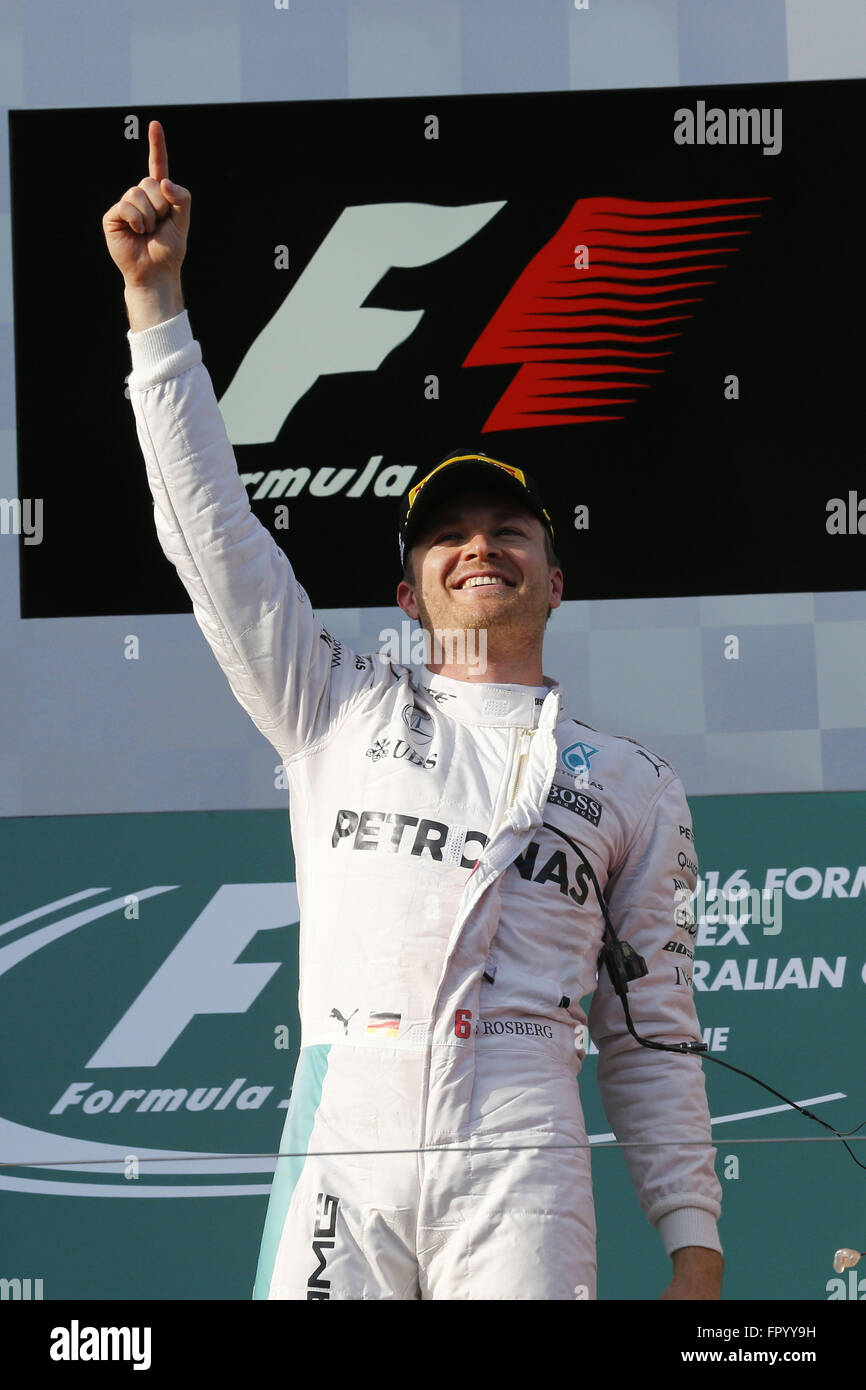 Melbourne, Australien. 20. März 2016. NICO ROSBERG und Mercedes AMG Petronas F1 Team sieht man auf dem Podium nach dem 2016 Formel 1 Australian Grand Prix im Albert Park Circuit in Melbourne, Australien. © Daniele Paglino/ZUMA Draht/Alamy Live-Nachrichten Stockfoto