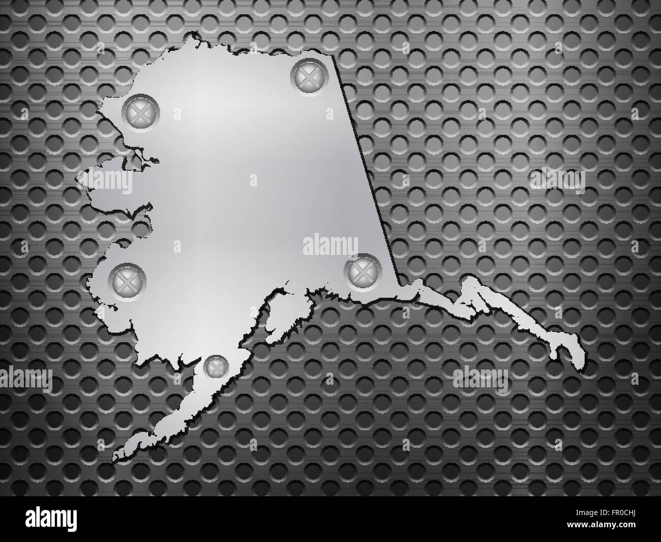 Alaska Metall-Karte auf einem schwarzen Metallgitter. Stock Vektor