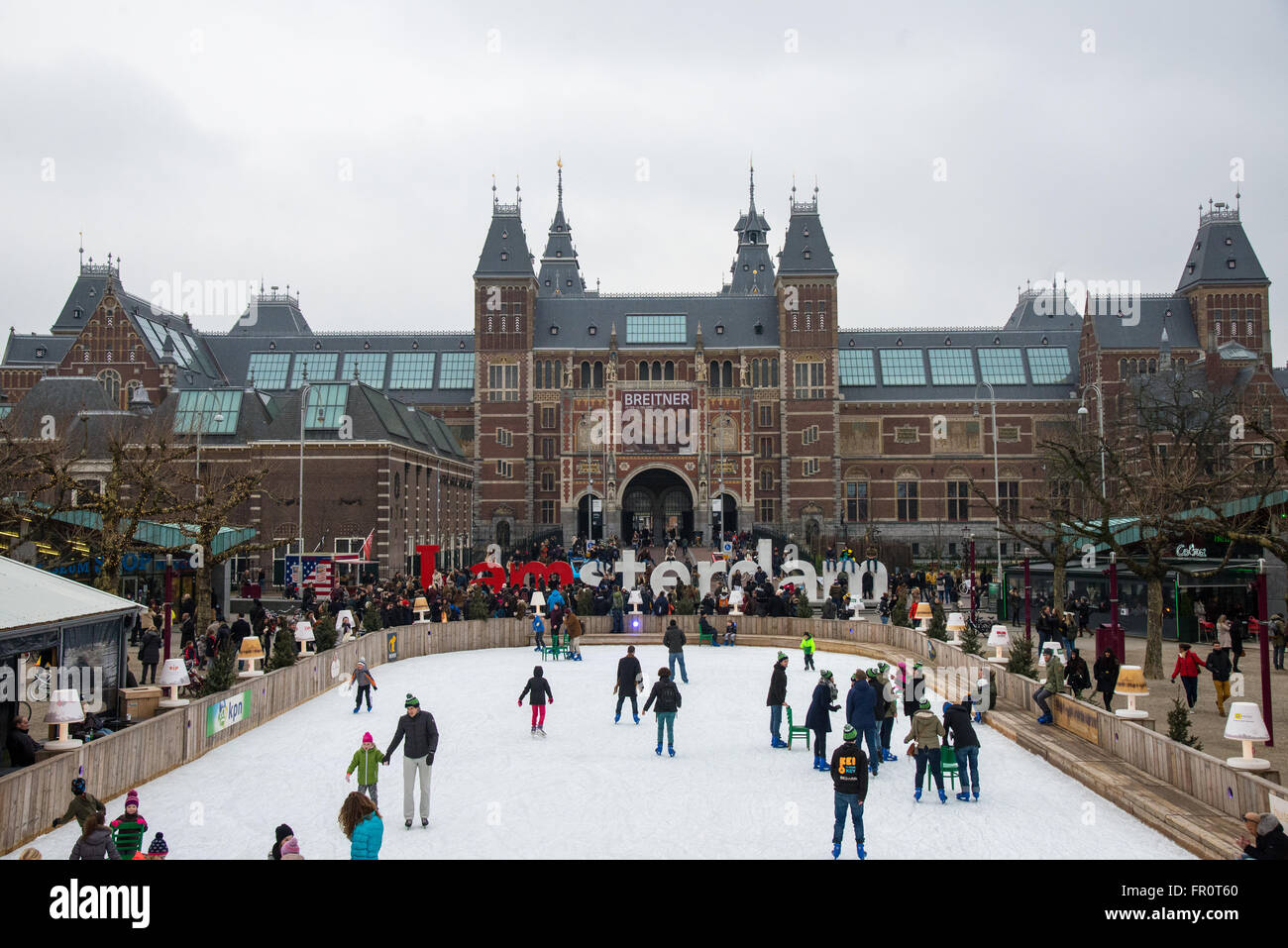 Eisbahn vor Rijksmuseum in Amsterdam holland Stockfoto