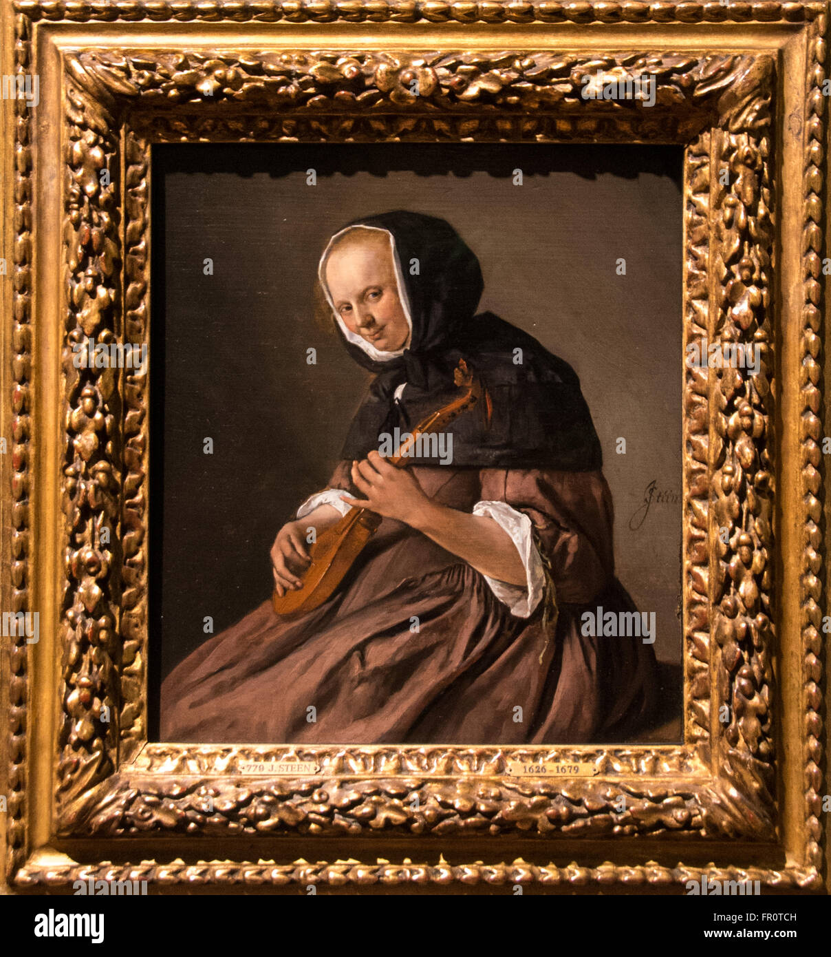 "Frau spielen die Cister' aus dem niederländischen Malers Jan Steen in maurits Museum in Den Haag Holland Stockfoto