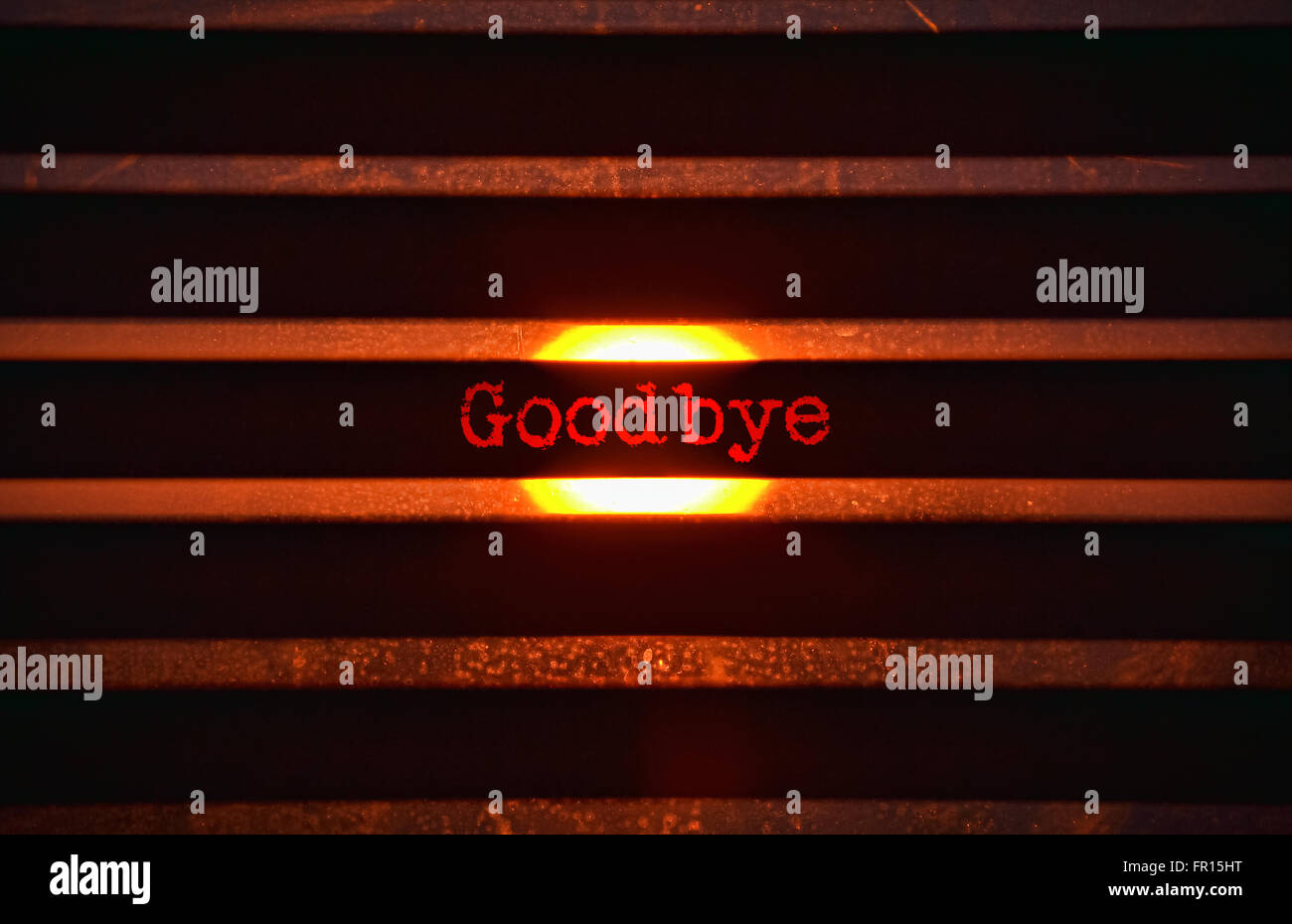 Word-auf Wiedersehen in rot und helles Sonnenlicht im Hintergrund Stockfoto