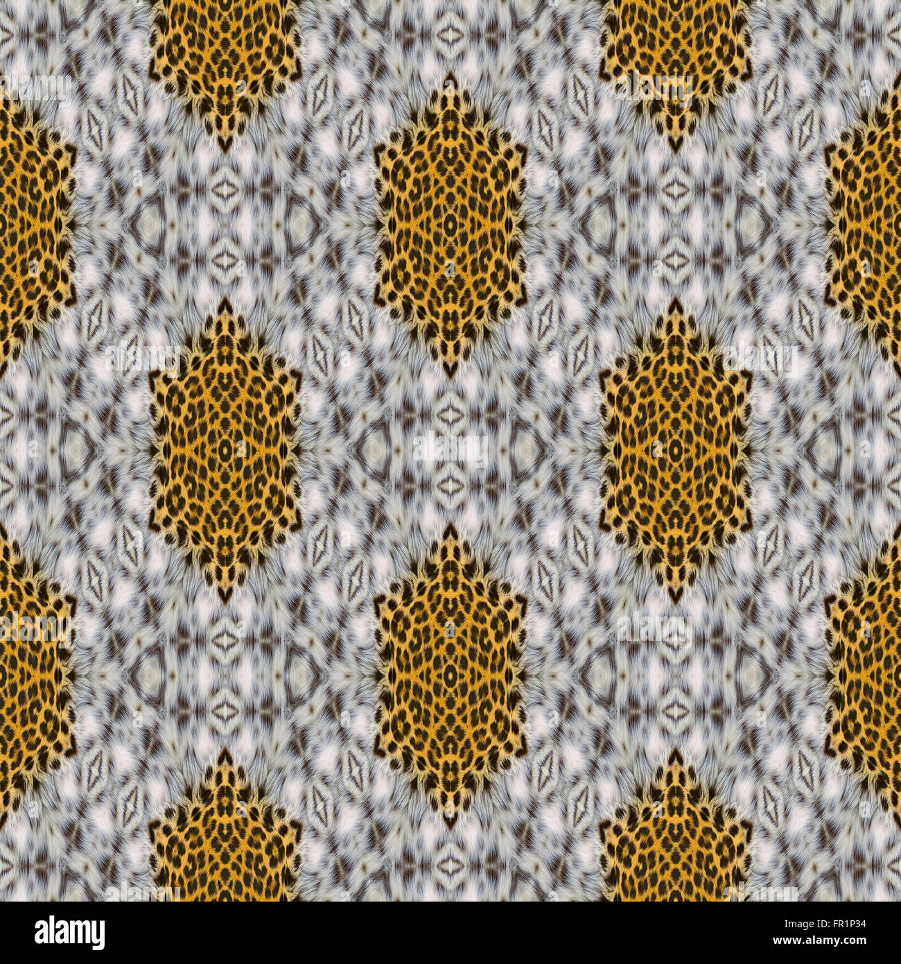 Kaleidoskop abstrakten Hintergrund. Nahtlose Muster. Basierend auf Leopard Fell. Stockfoto