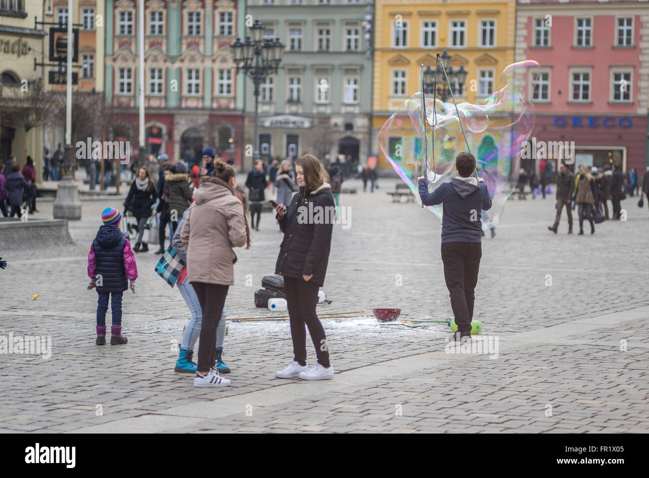 Seifenblasen-Hersteller Breslauer Altmarkt Stockfoto