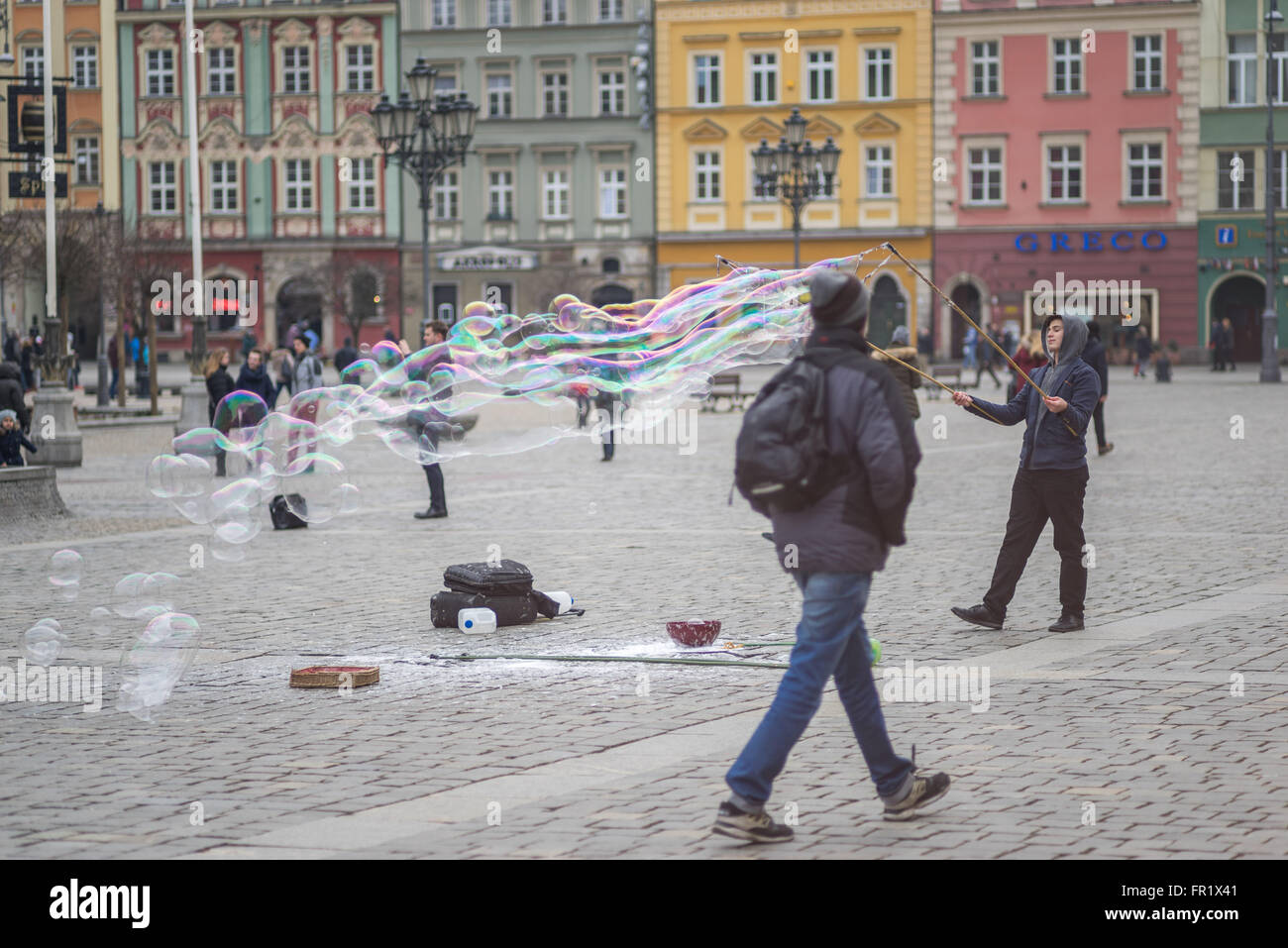 Seifenblasen-Hersteller Breslauer Altmarkt Stockfoto