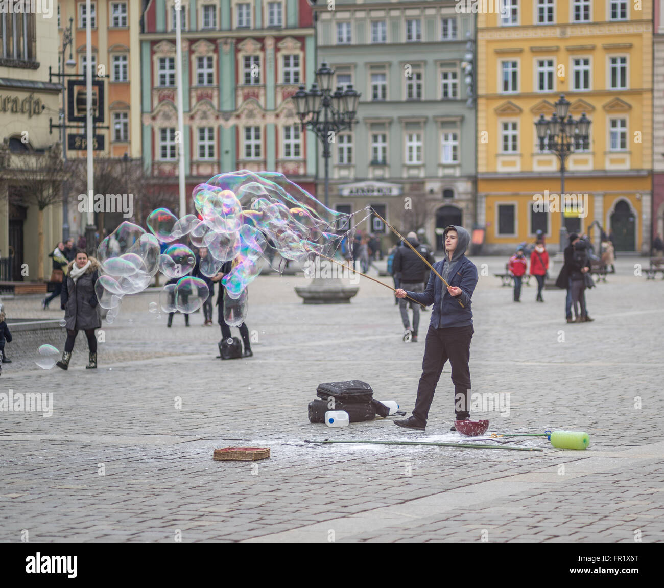 Seifenblasen-Hersteller Breslauer Altmarkt Stockfoto