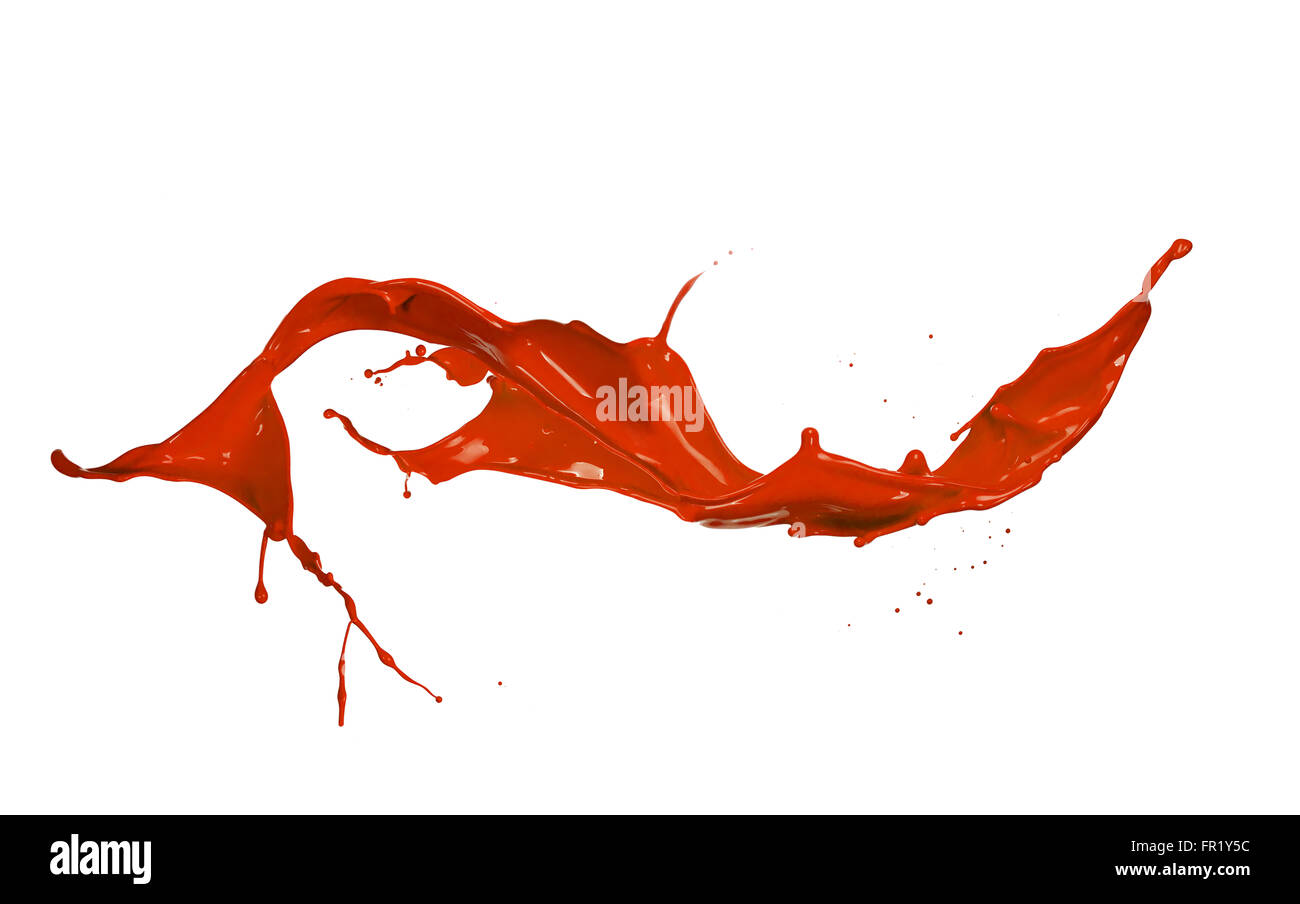 Rote Farbe Splash, isoliert auf weißem Hintergrund Stockfoto