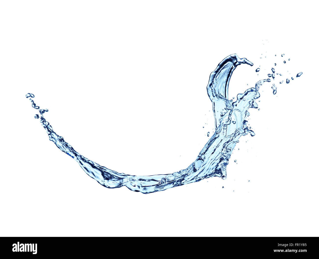 Blaue Spritzwasser isoliert auf weißem Hintergrund Stockfoto
