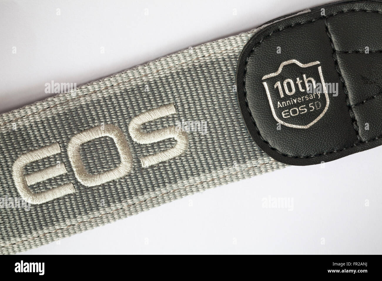 Details zur Canon EOS 5D Mark III Kameragurt anlässlich des 10. Jahrestages der EOS 5D Kamera Stockfoto