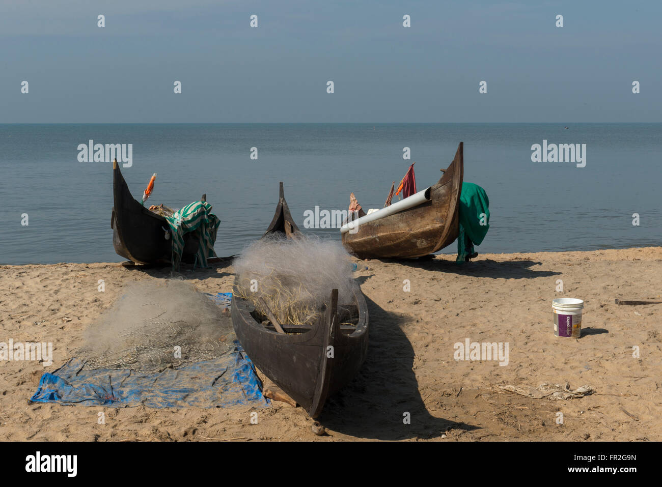 Fischerboote, Kuzhupilli Strand Stockfoto