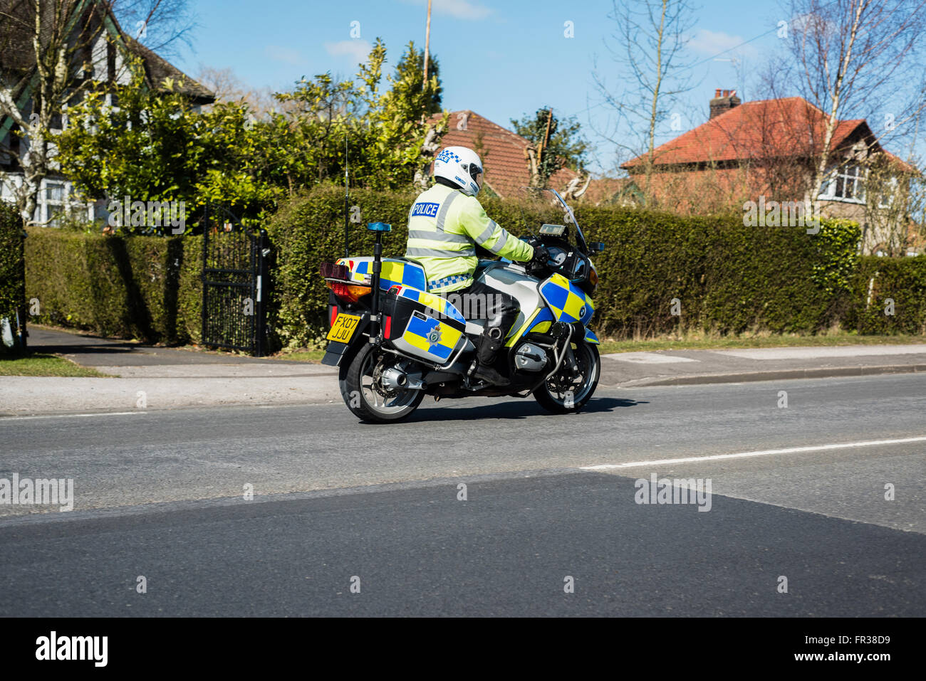 Polizei-Motorradfahrer, UK. Stockfoto