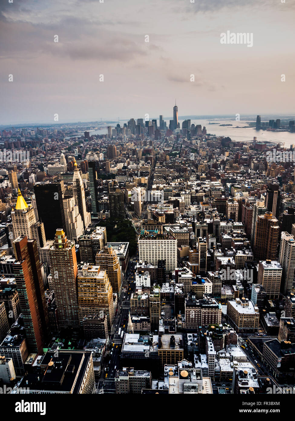 Blick auf Lower Manhattan vom Empire State Building, New York City, USA. Stockfoto