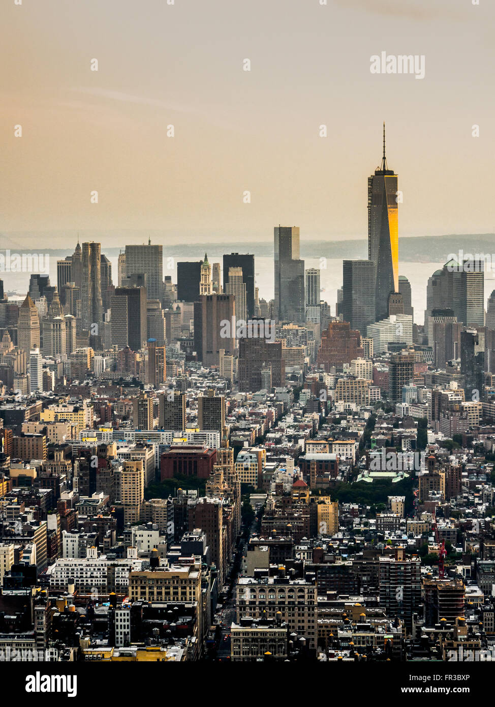 Blick auf Lower Manhattan vom Empire State Building, New York City, USA. Stockfoto