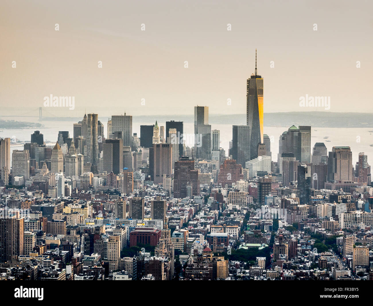 Blick auf Lower Manhattan vom Empire State Building, New York City, USA. Stockfoto
