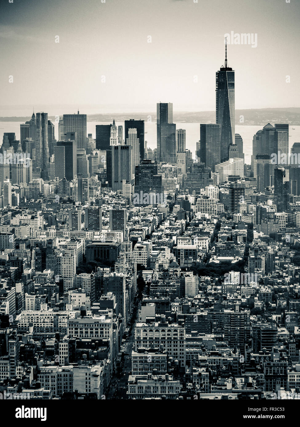 Blick auf Lower Manhattan vom Empire State Building, New York City, USA. Stockfoto
