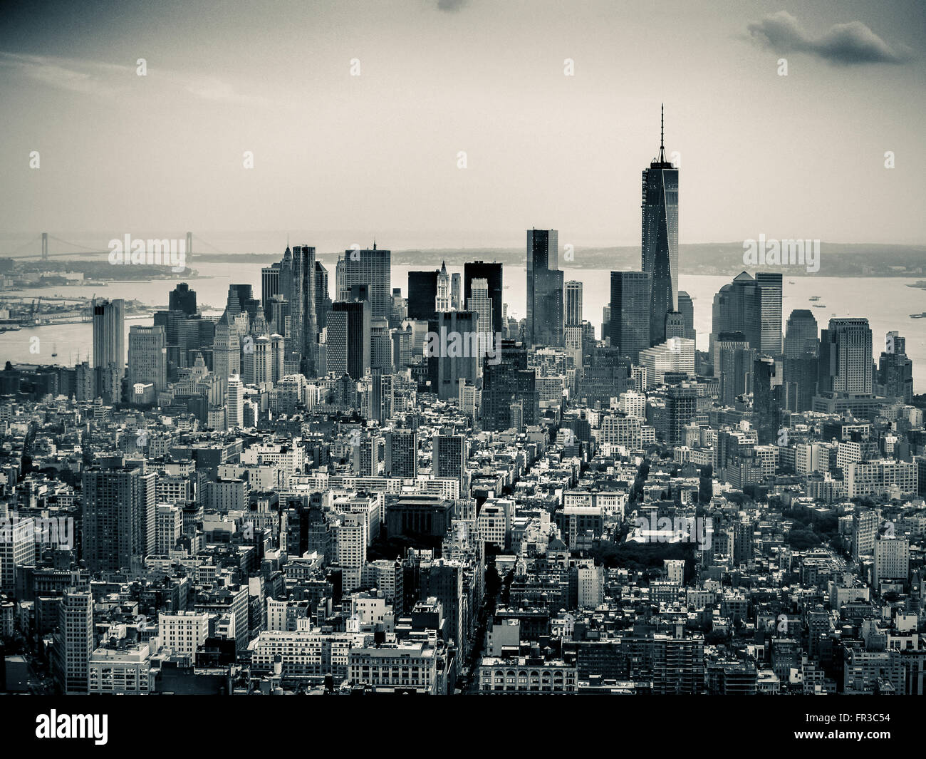 Blick auf Lower Manhattan vom Empire State Building, New York City, USA. Stockfoto