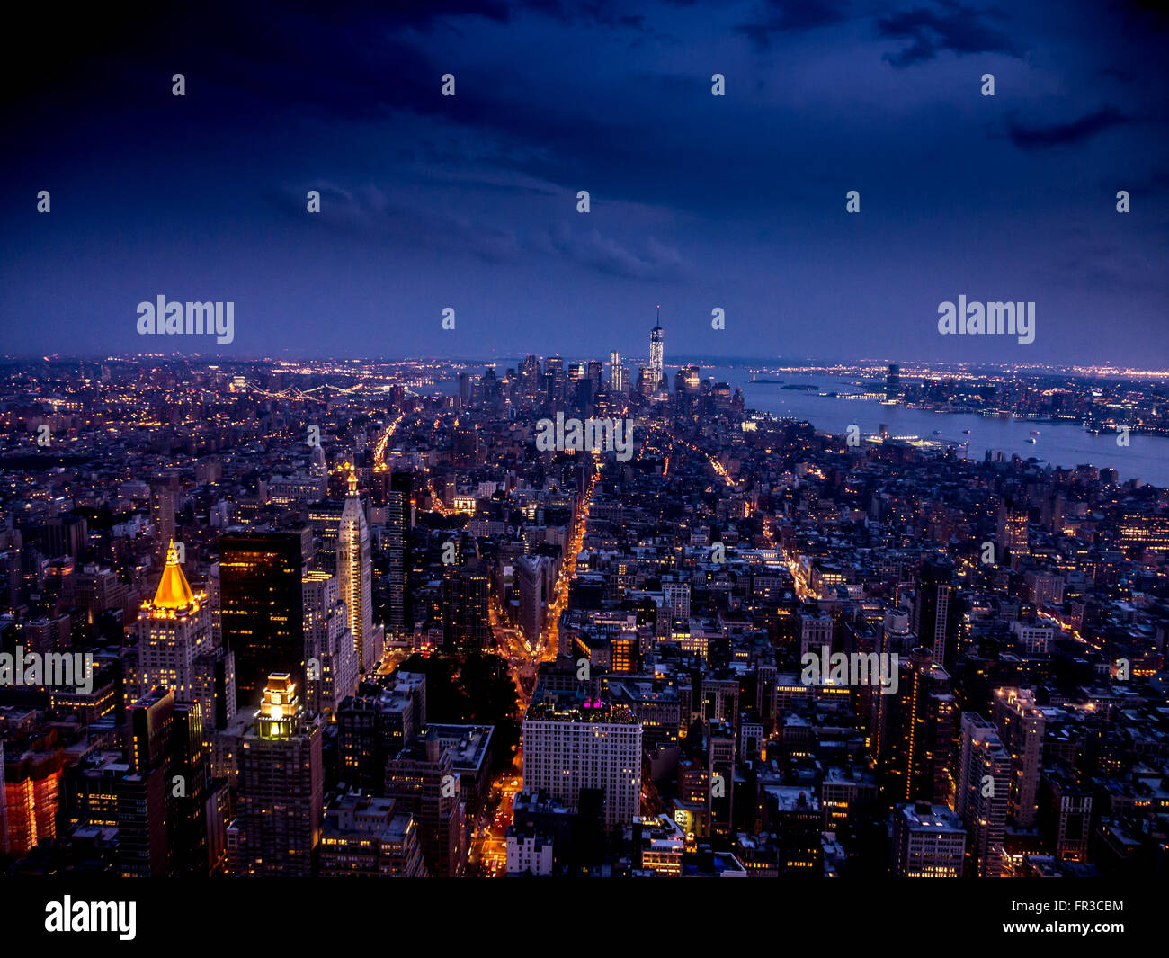 Blick auf Lower Manhattan vom Empire State Building, New York City, USA. Stockfoto