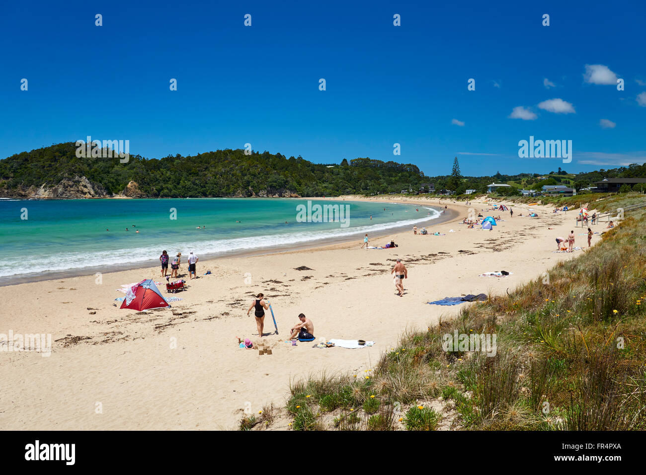 Menschen im Sommer an einem schönen Strand in Neuseeland Stockfoto