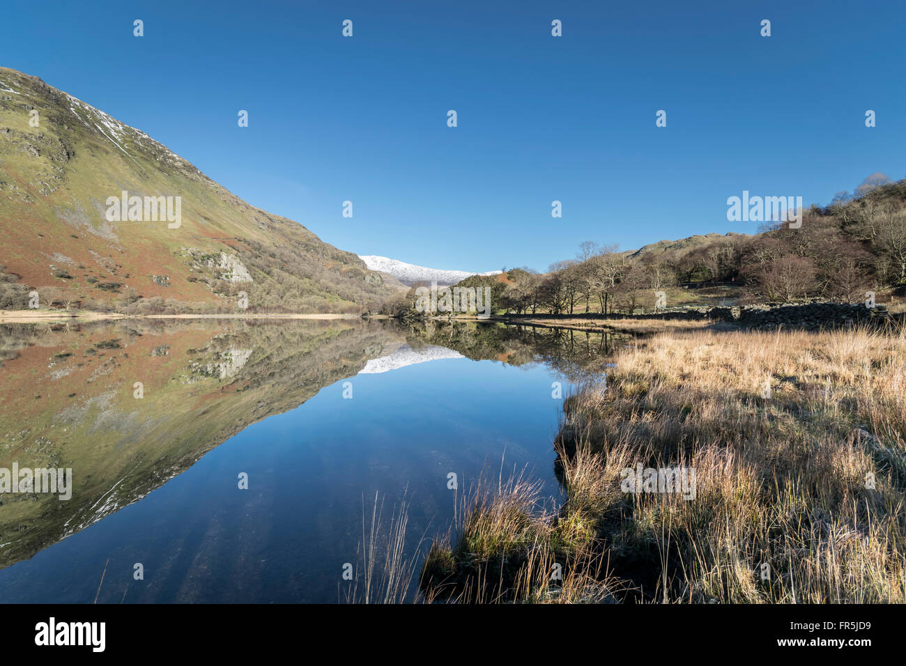 Llyn Gwynant See A498 unterwegs, um Beddgelert in den Snowdonia National Park Nord-Wales Stockfoto