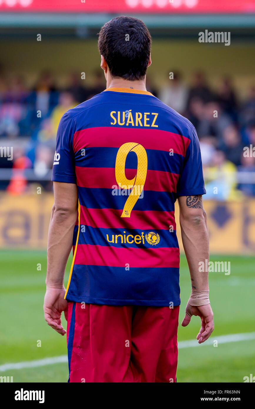 VILLARREAL, Spanien - 20 MAR: Luis Suarez spielt bei der La Liga-Match zwischen Villarreal CF und FC Barcelona im Stadion El Madrigal am 20. März 2016 in Villarreal, Spanien. Stockfoto