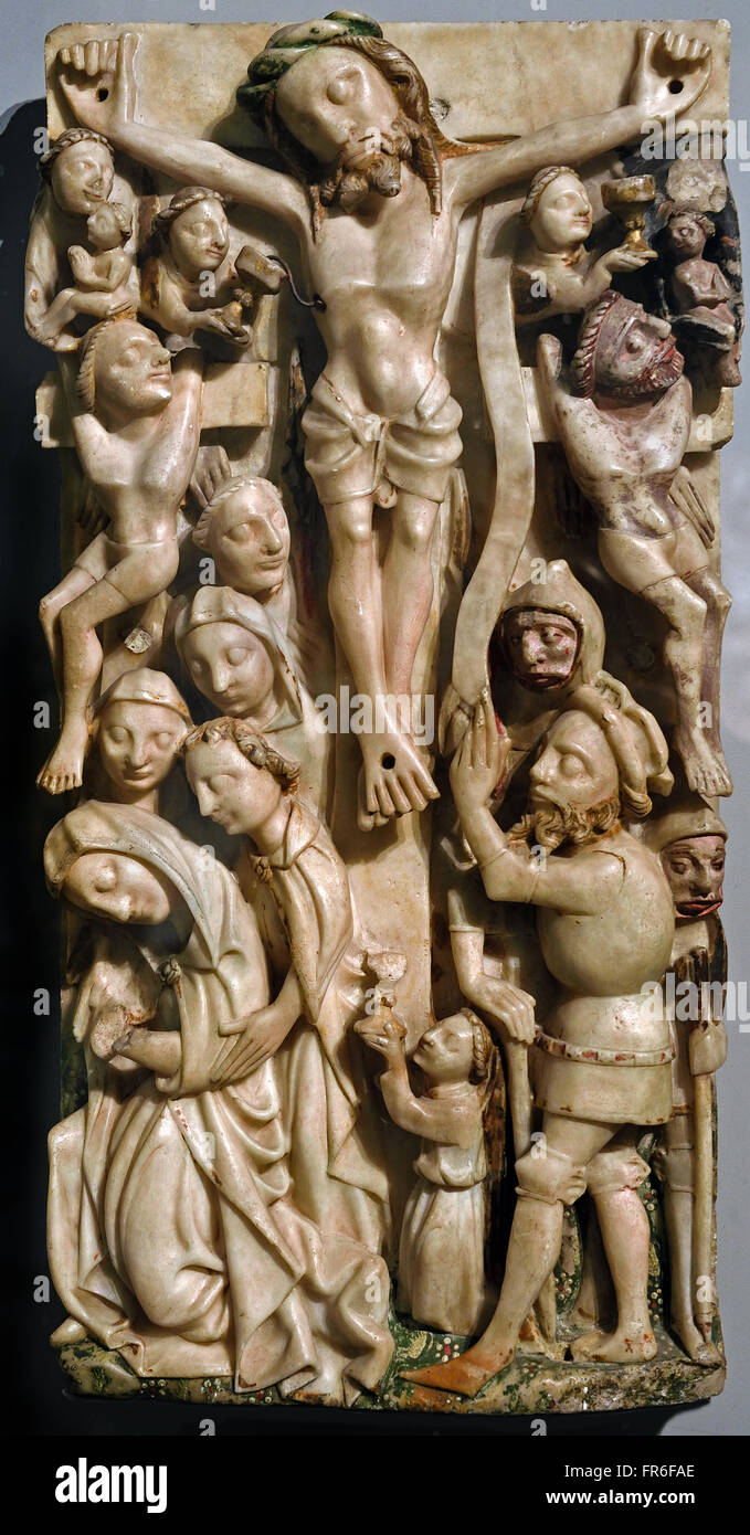 Die Passion Christi (die Kreuzigung) XV th Jahrhundert englischen Nottingham England (Alabaster polychromen Flachreliefs) Museum Picardie Amiens Frankreich Stockfoto