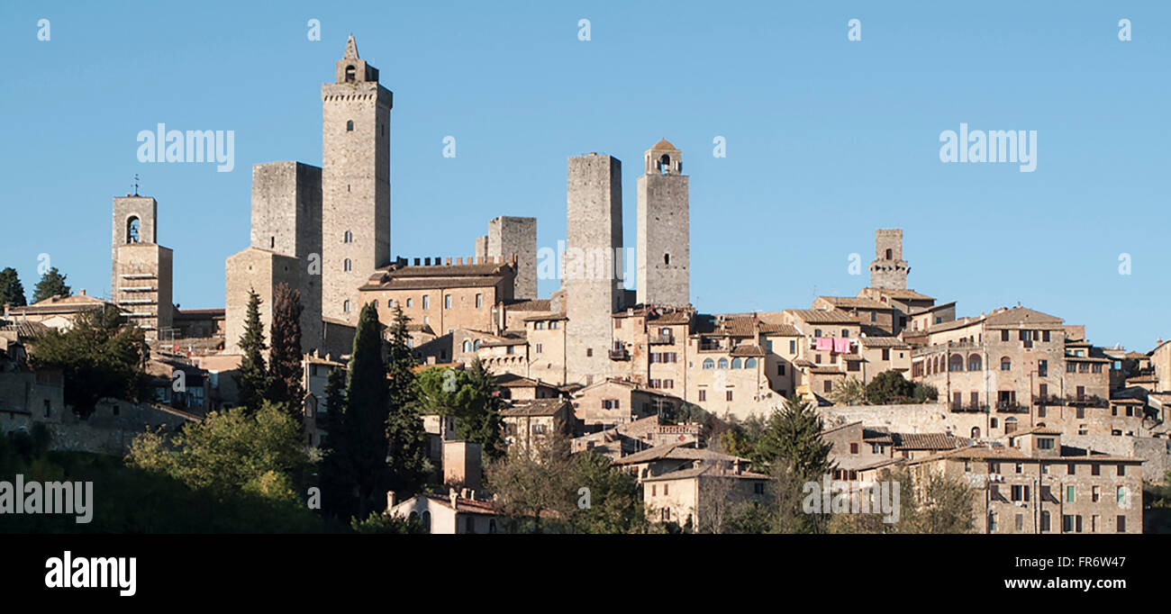 Skyline von San Gimignano in der Toskana in Italien Stockfoto