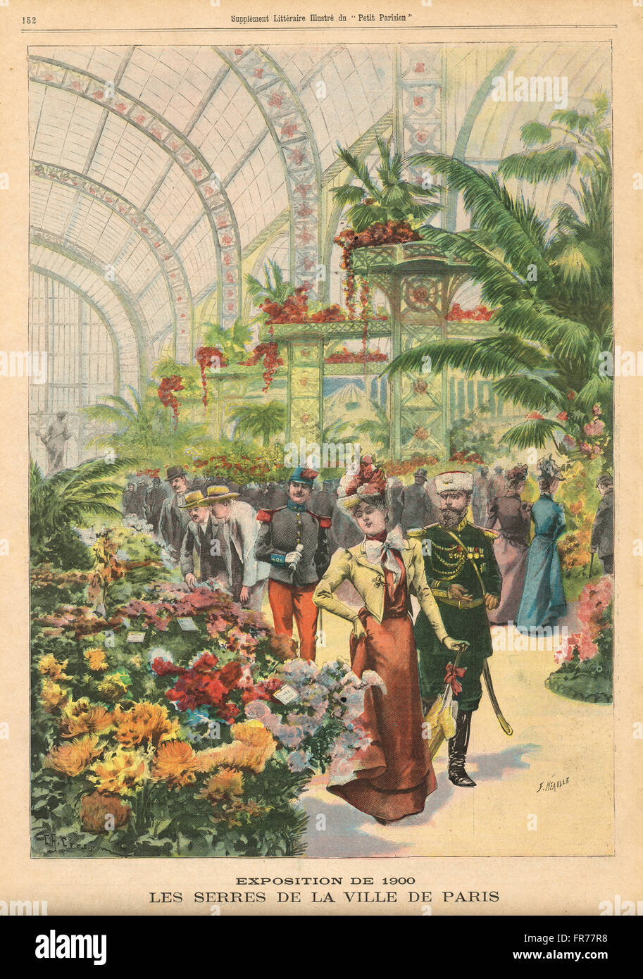Pariser Ausstellung 1900 Gewächshäuser. Französische illustrierte Zeitung Le Petit Parisien Illustration Stockfoto