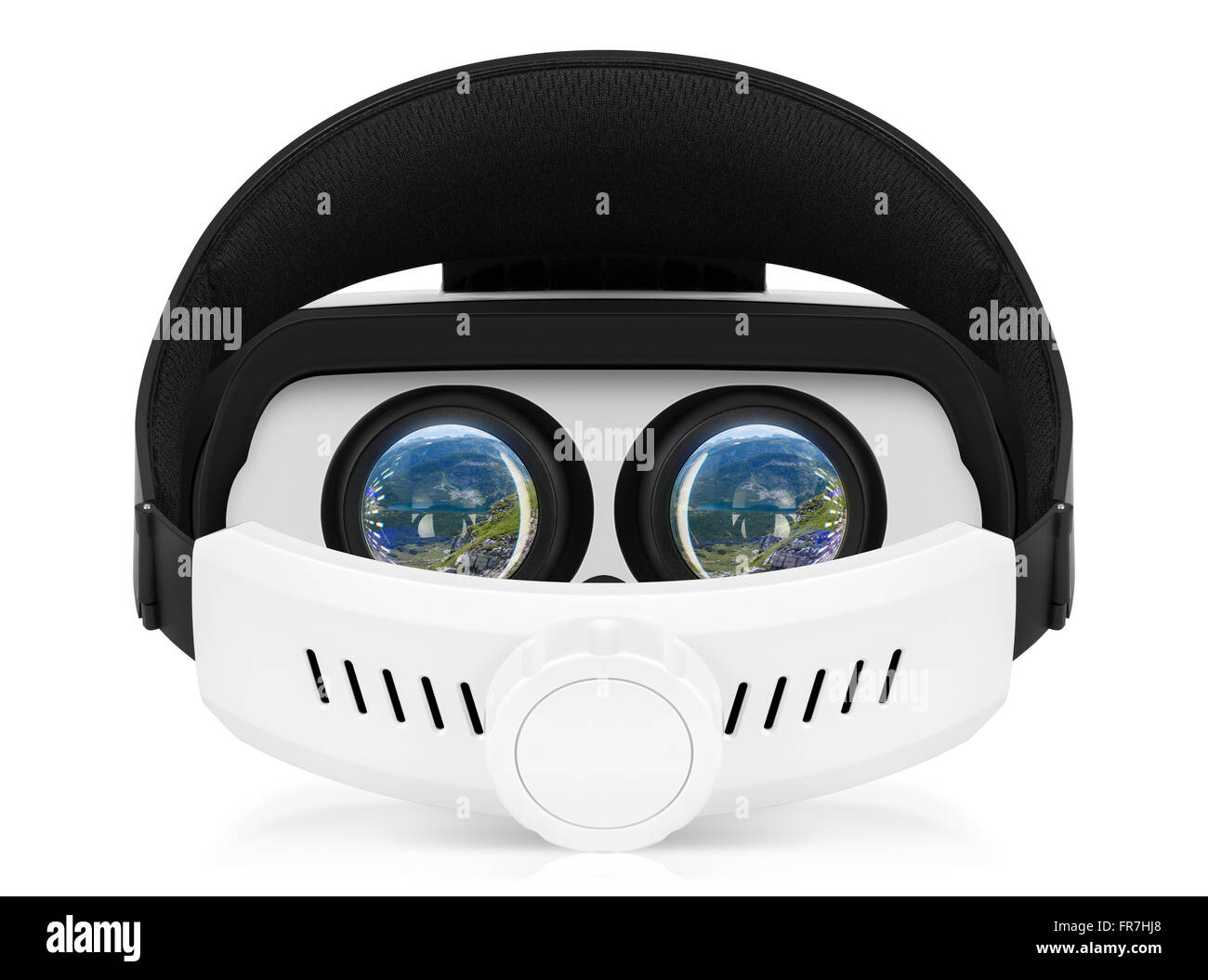 Rückansicht des VR virtual-Reality-Kopfhörer mit Kurven auf Displays. VR ist ein intensives Erlebnis. Stockfoto