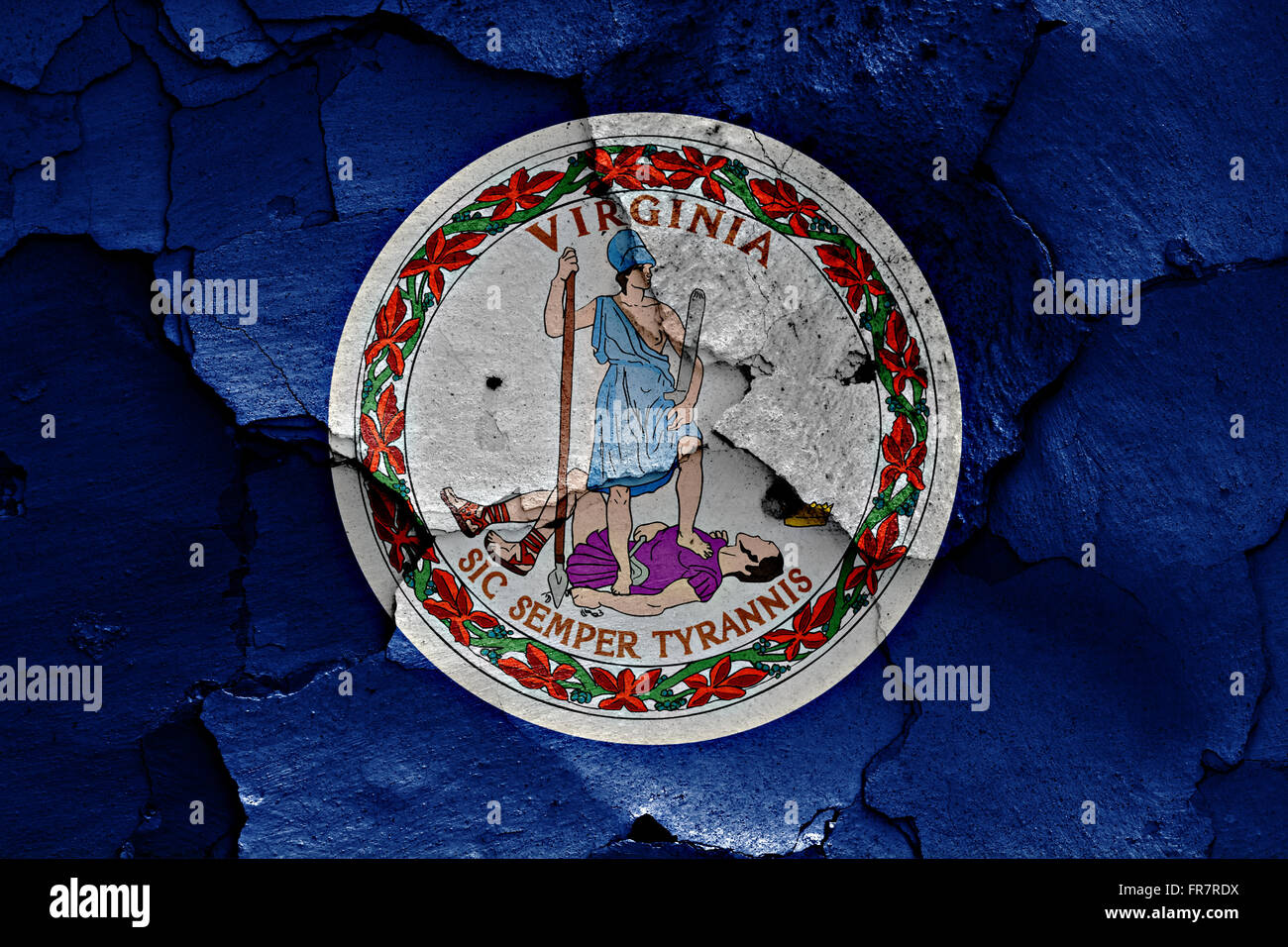 Flagge von Virginia auf rissige Wand gemalt Stockfoto Flagge von Virginia auf rissige Wand gemalt Stockfoto
