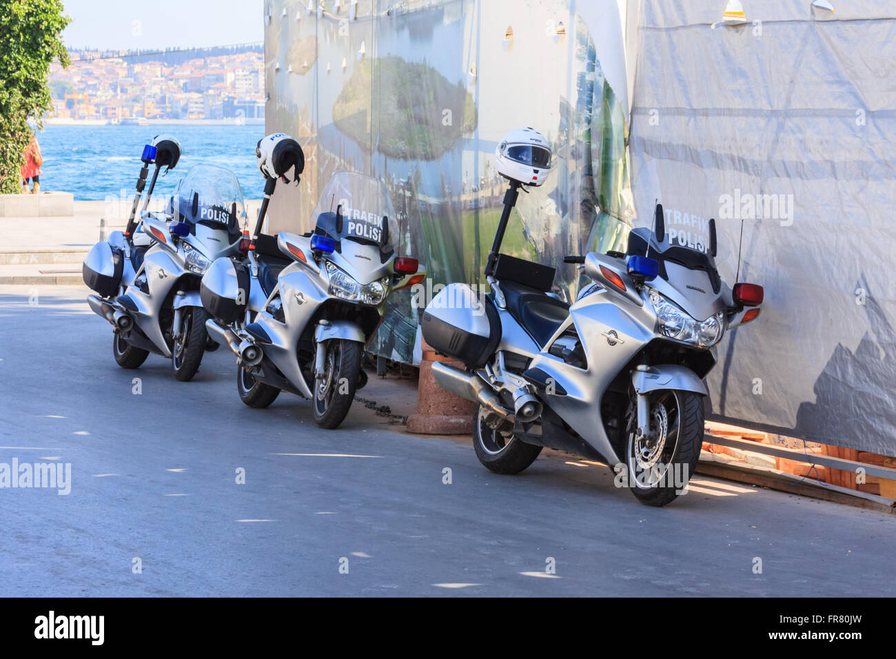 Drei türkische Verkehr Polizei Motor bilks abgestellt Stockfoto