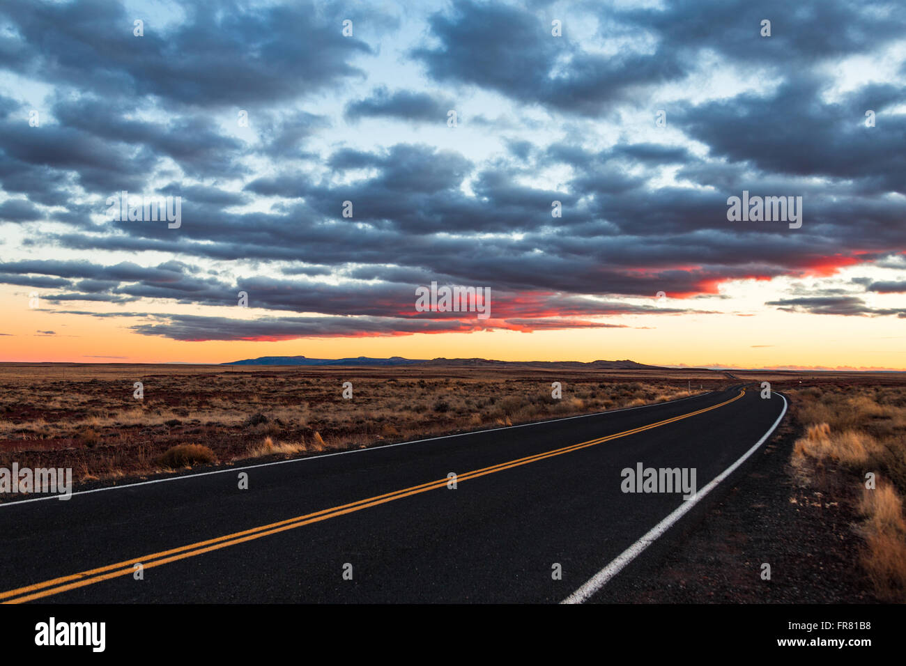 Leere Straße in der Wüste von Arizona Stockfoto