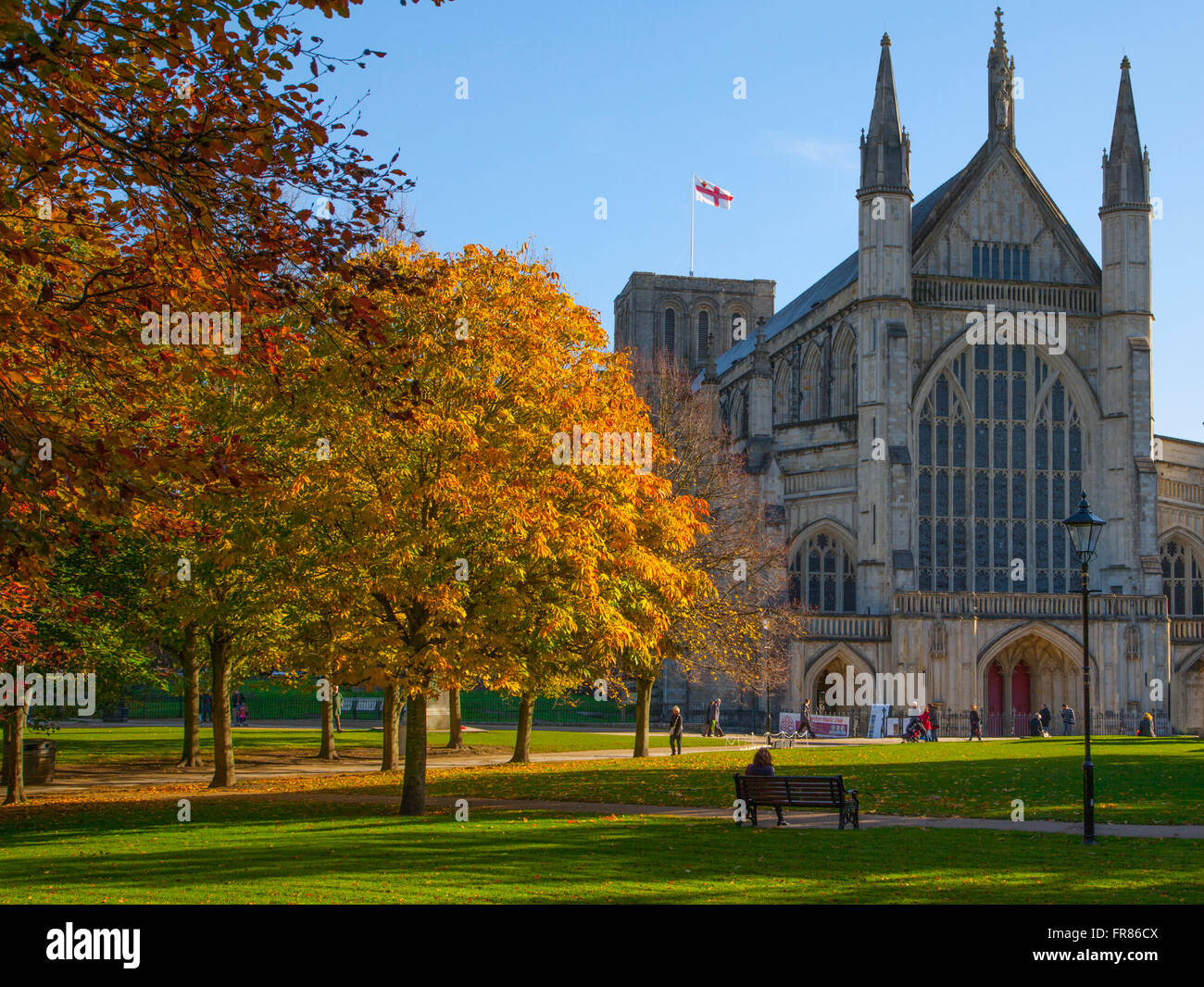 Winchester Kathedrale im Herbst, Hampshire, England. Stockfoto