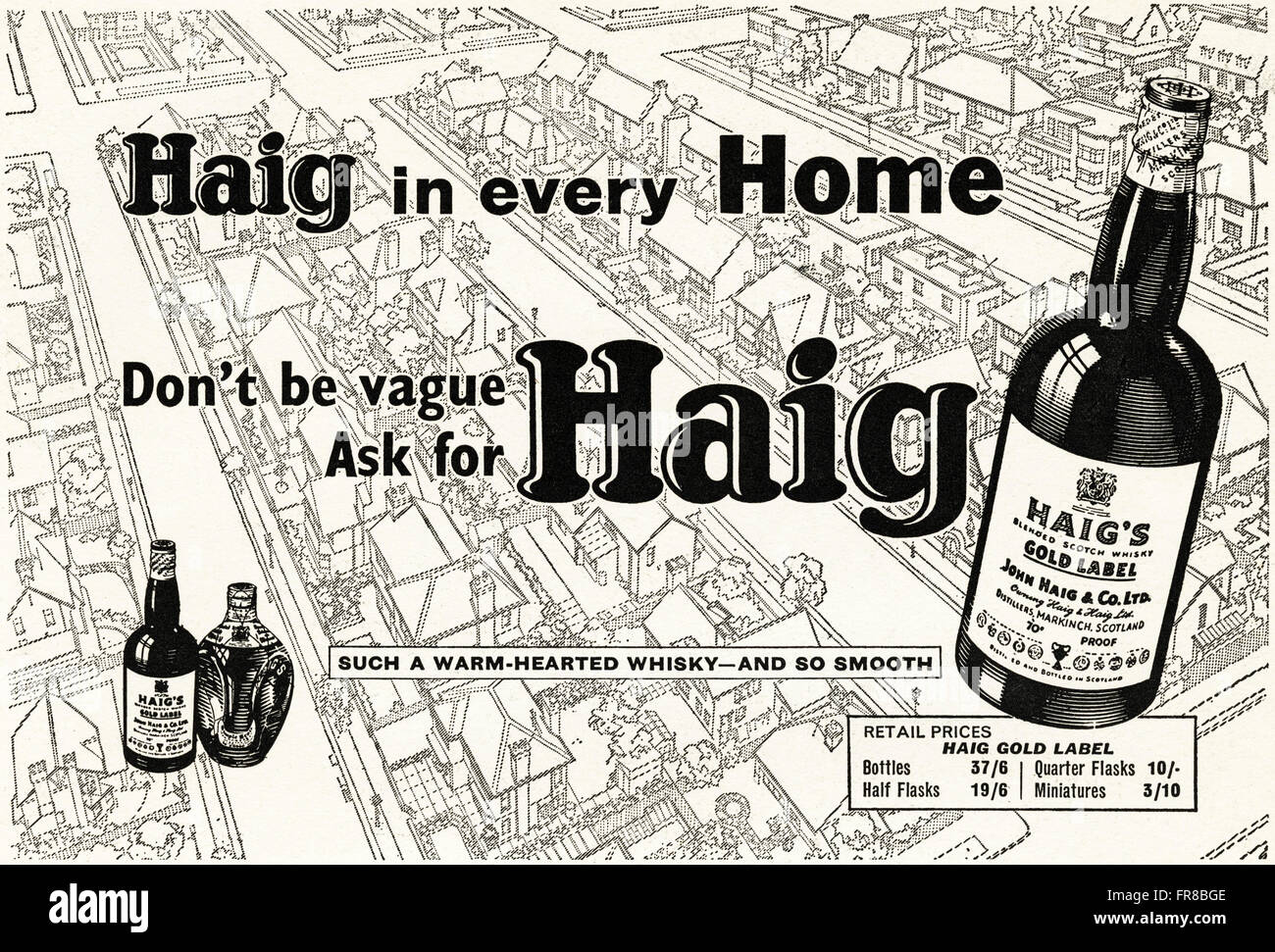Original Vintage Anzeige aus der 1950er Jahre. Anzeige vom 1959 Werbung HAIG Gold Label Scotch Whisky. Stockfoto