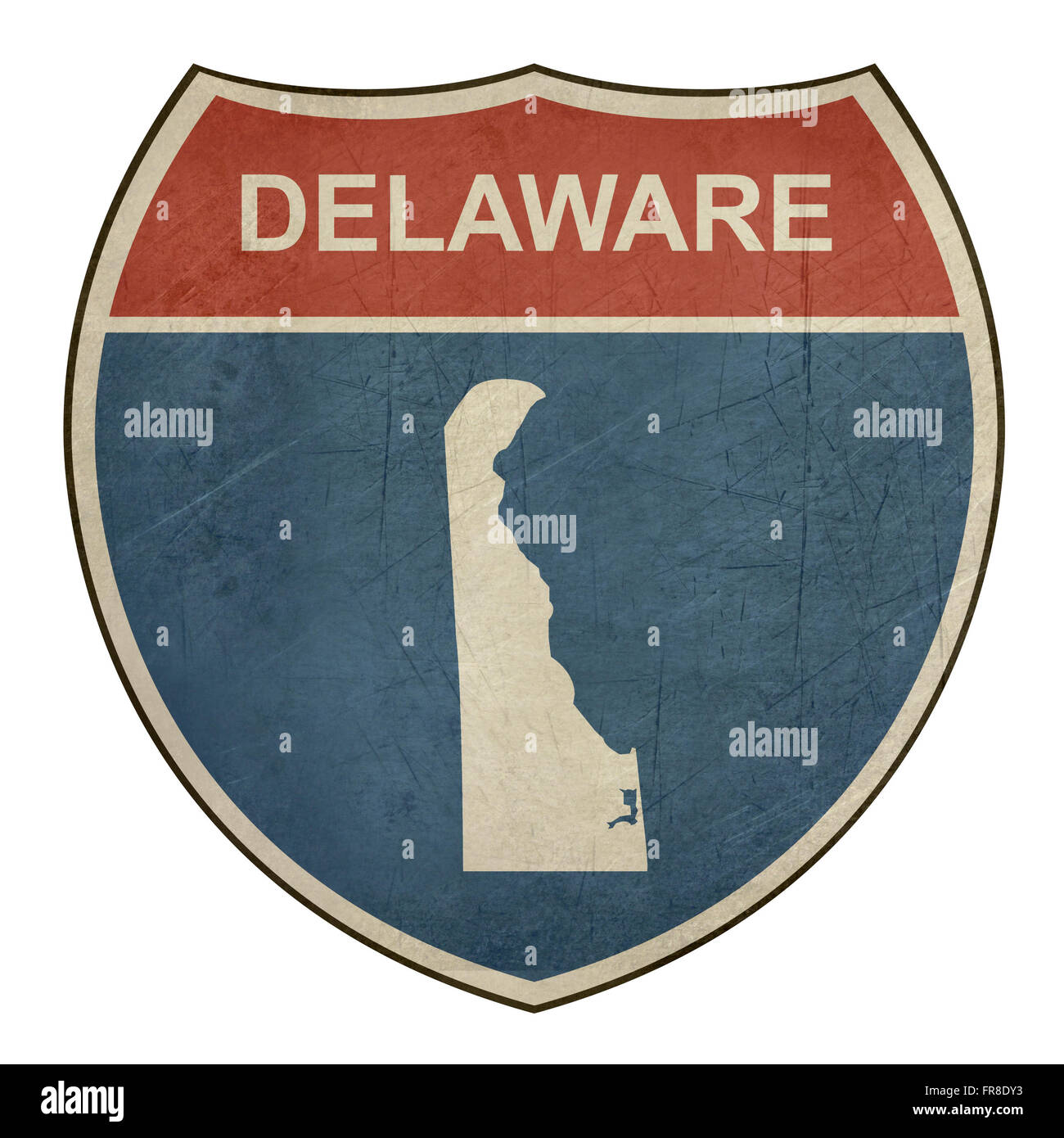 Delaware amerikanischen interstate-Highway-Straße-Schild auf einem weißen Hintergrund isoliert. Stockfoto
