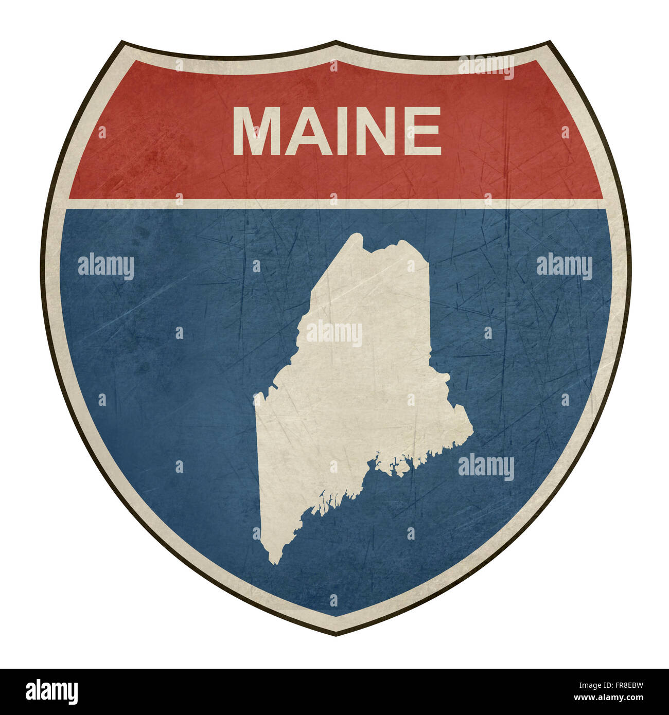 Maine amerikanischen interstate-Highway-Straße-Schild auf einem weißen Hintergrund isoliert. Stockfoto