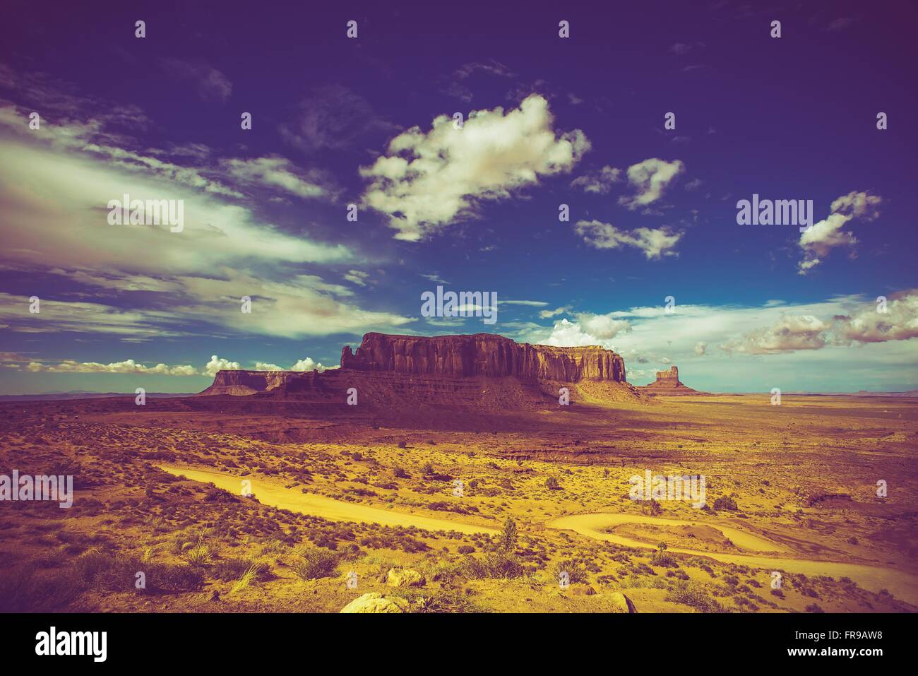 Arizona Süd-Ost. Rohe Denkmäler Tal Sommerlandschaft. Stockfoto