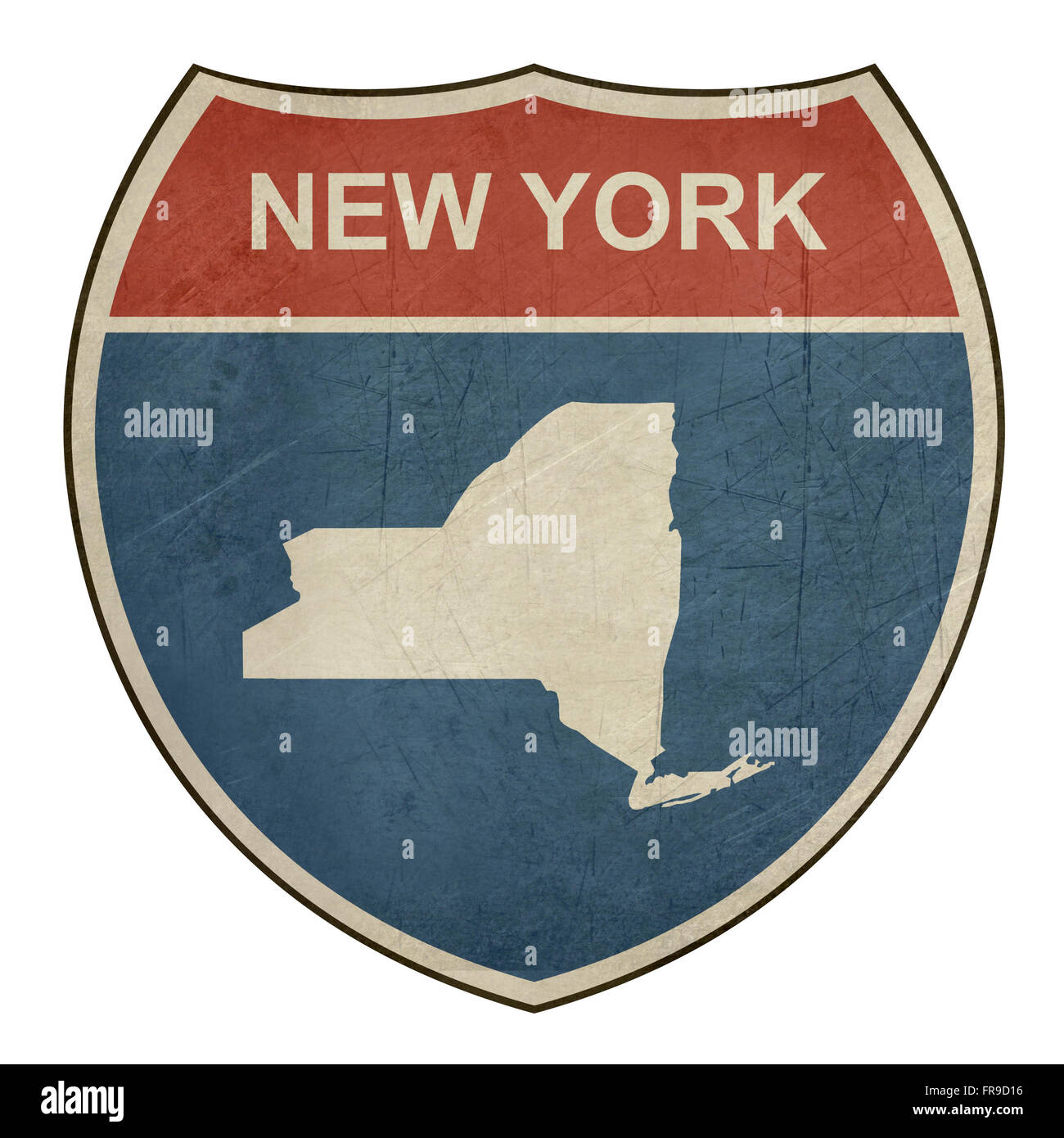 Grunge New York amerikanischen interstate-Highway-Straße-Schild isoliert auf einem weißen Hintergrund. Stockfoto